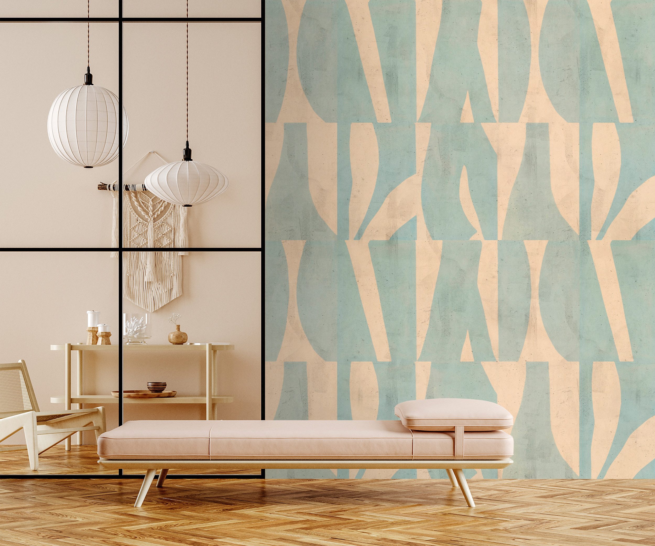 living walls Vliestapete Geometrische Tapete Beige Hellblau Abstrakt Muster, glatt, matt, (1 St)