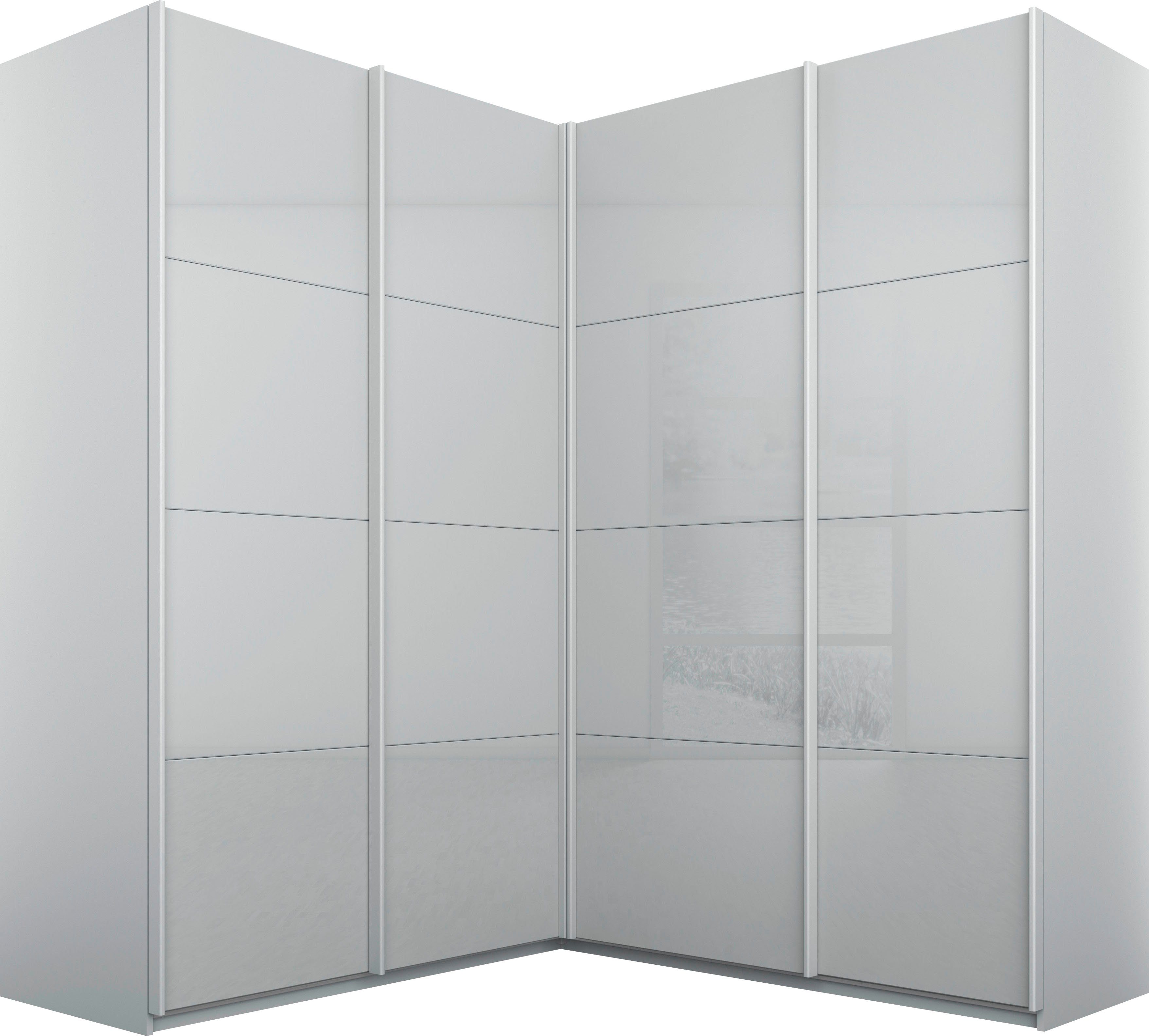 rauch Schwebetürenschrank Kleiderschrank Garderobe Eckkleiderschrank QUADRA mit edler Glasfront (in den Höhen 210/229 cm, inkl. Soft-Close-Funktion) großer Eckschrank mit viel Stauraum, Maß 181x187 cm MADE IN GERMANY