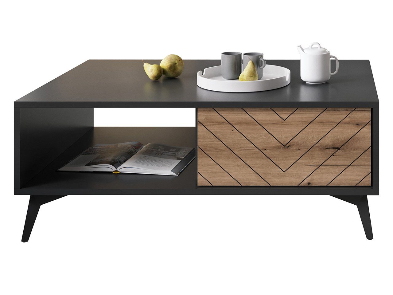 MIRJAN24 Couchtisch Diamond L104 (mit 2 Schubladen und Ablagefach), Front gefräst, Metallfüße (Höhe: 14 cm)