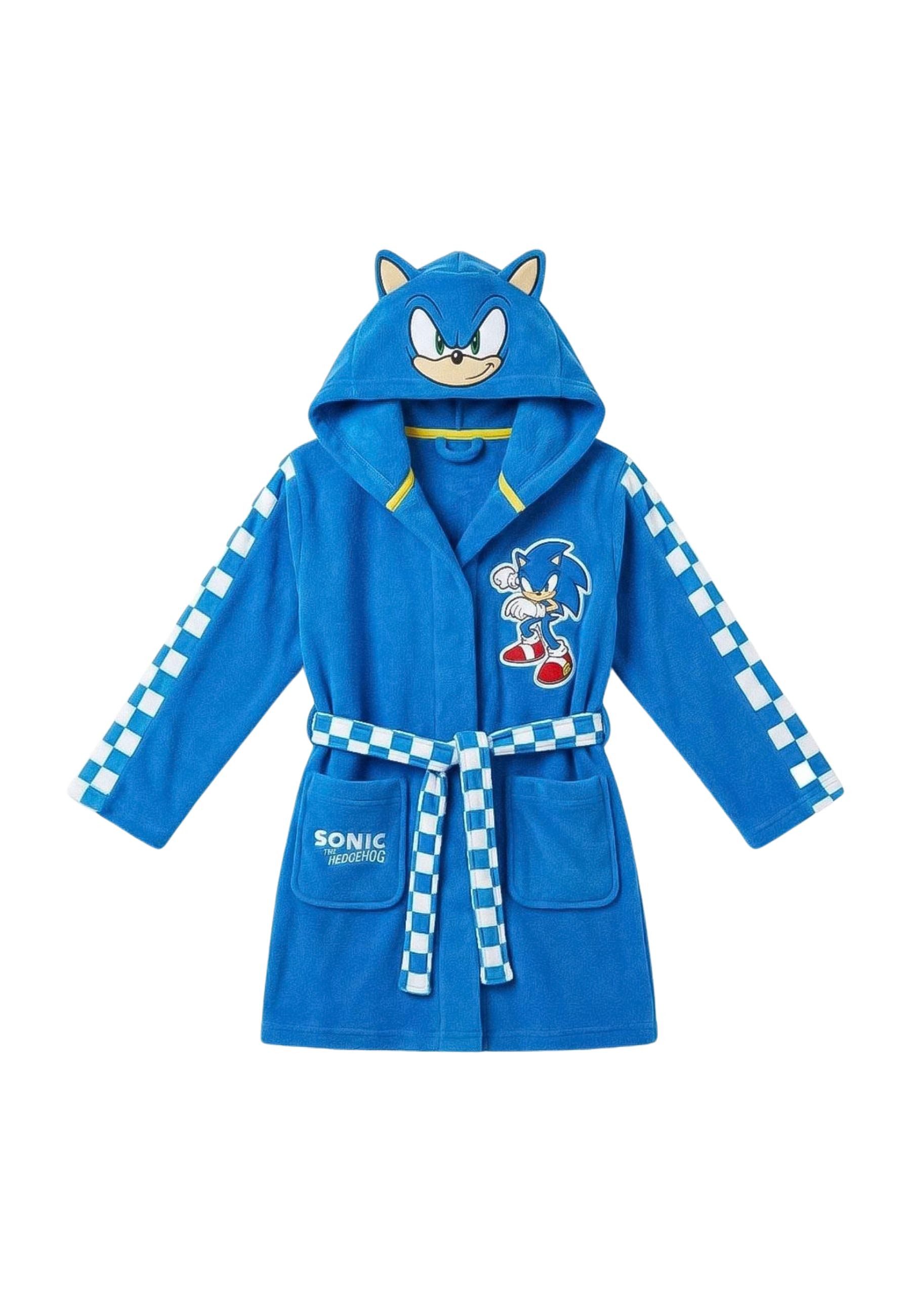 Disney Bademantel Coral-Fleece-Bademantel mit Kapuze und Sonic-Motiv, 100% POLYESTER