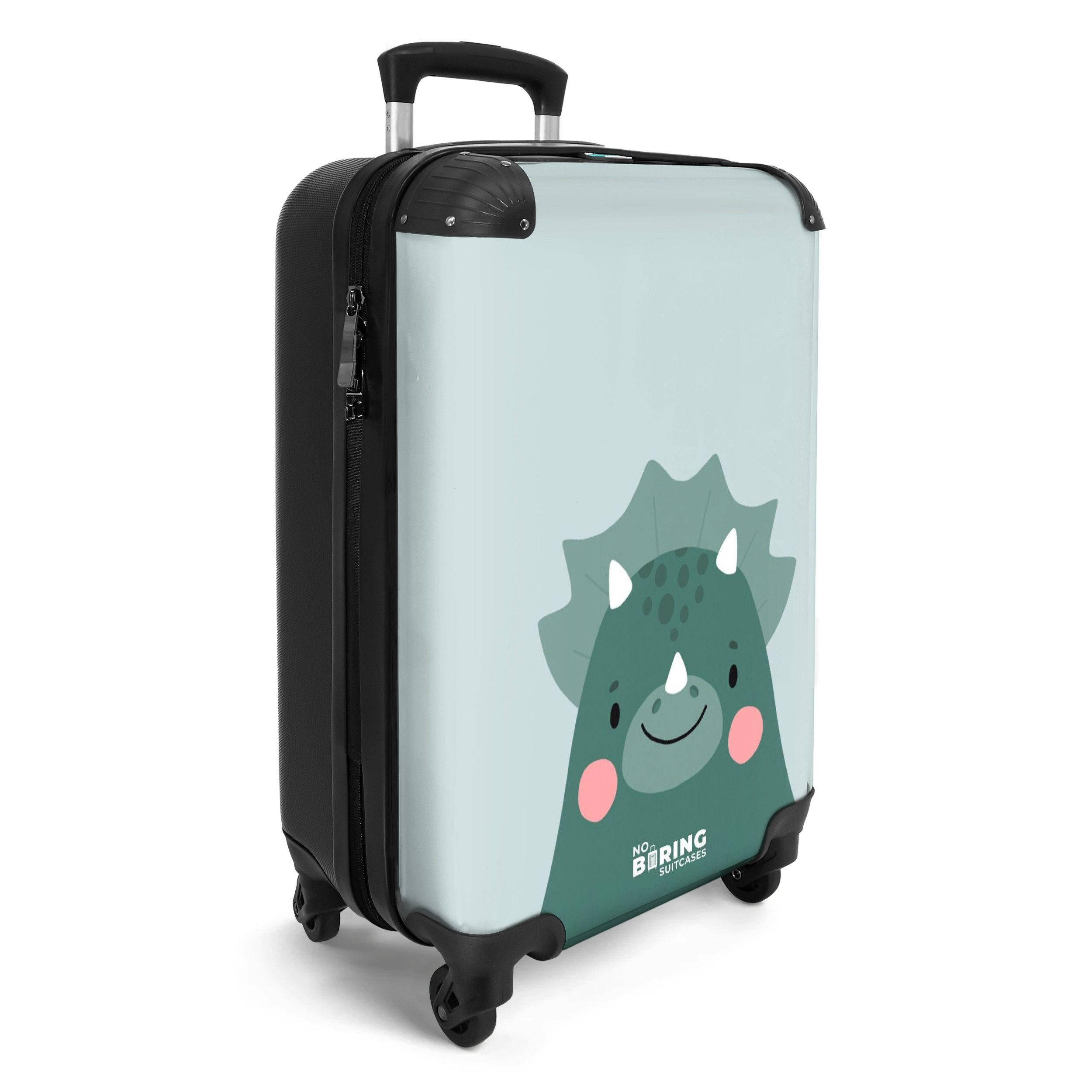 NoBoringSuitcases.com© Kinderkoffer Dino - Grün - Tiere - Jungen - Design 55x35x20cm, 4 Rollen, Kinder Koffer Klein, Trolley Handgepäck, Reisekoffer