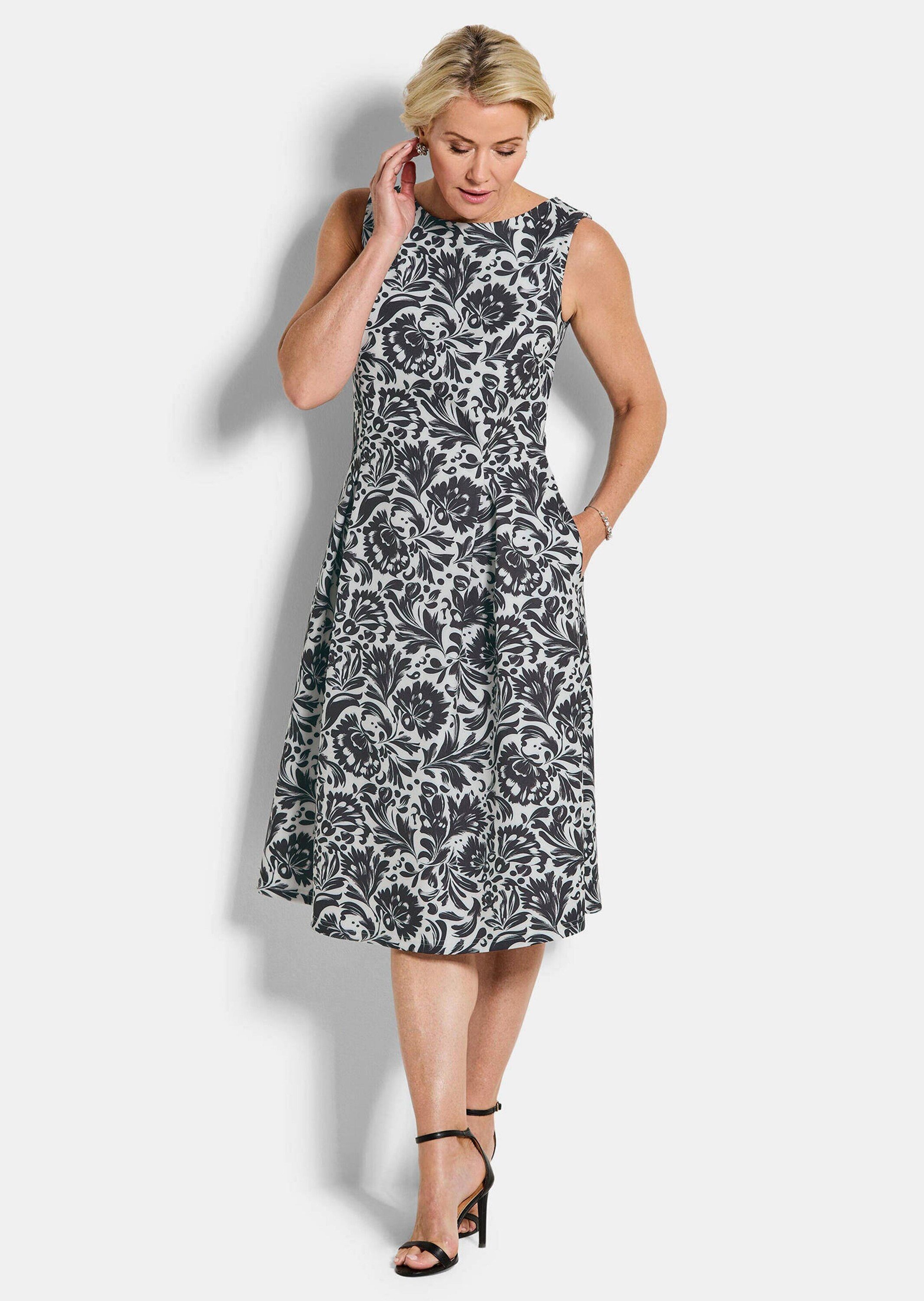 GOLDNER Sommerkleid Elegantes Jerseykleid mit Faltenrock Midikleid mit U-Bo günstig online kaufen