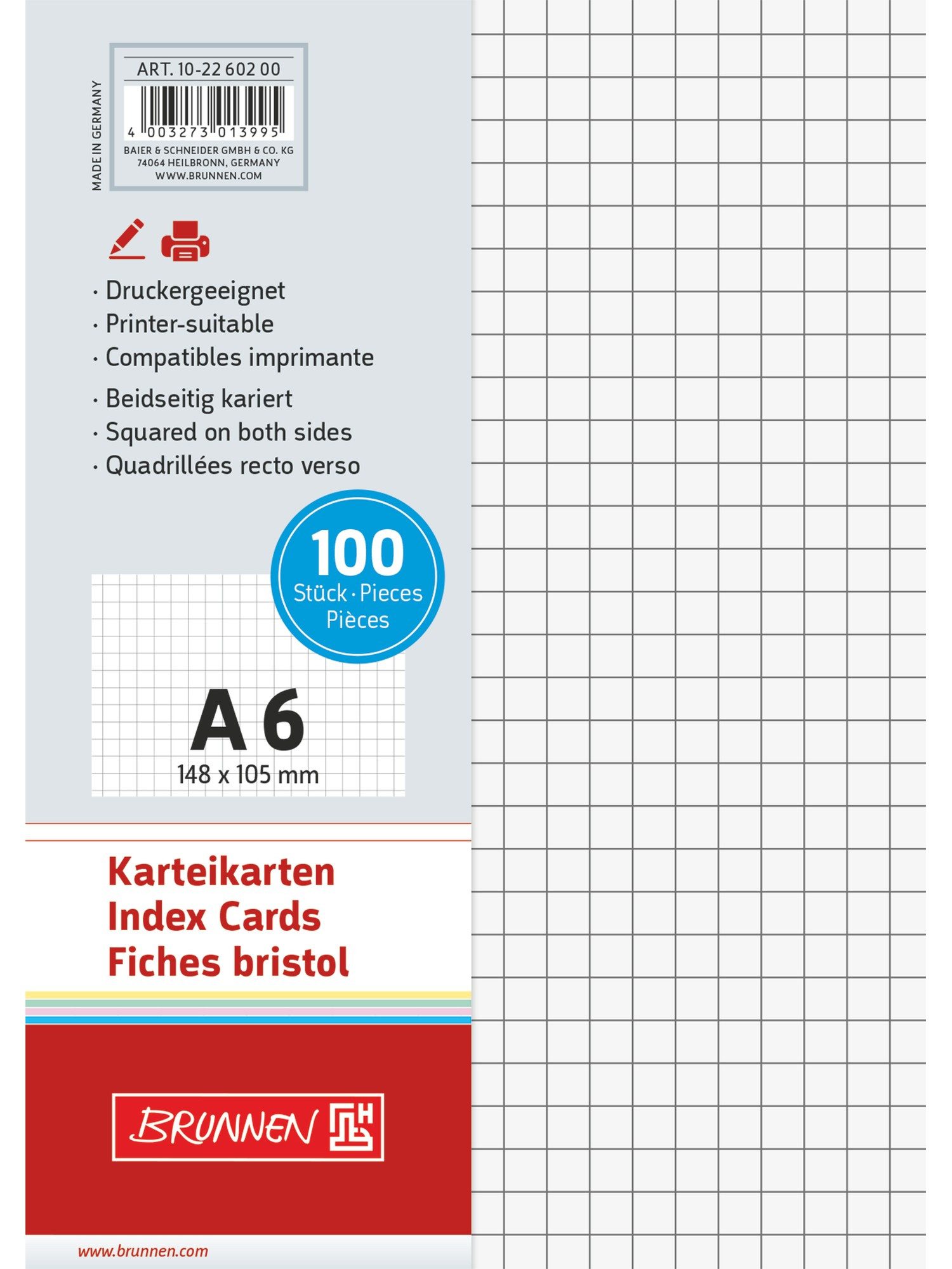 Baier Kindersitz Karteikarten Karteikarten A6 kariert 190g weiß 100 Stück