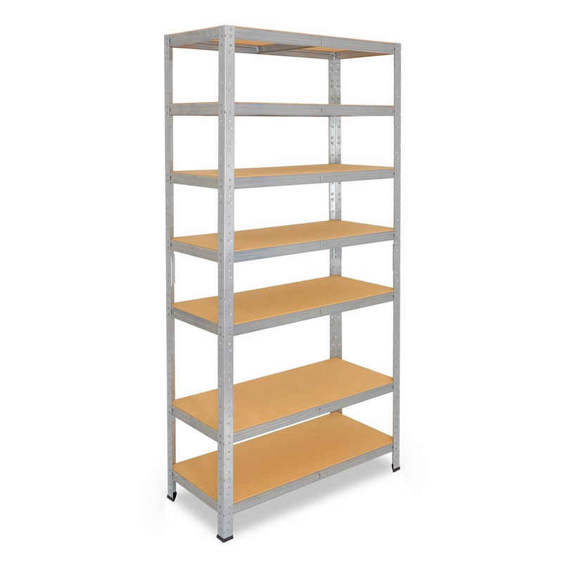 shelfplaza Schwerlastregal HOME, 230x90x45cm verzinkt, Metallregal mit 7 Böden, als Kellerregal, Garagenregal, Werkstattregal oder Lagerregal, Steckregal Metall mit 125kg Tragkraft