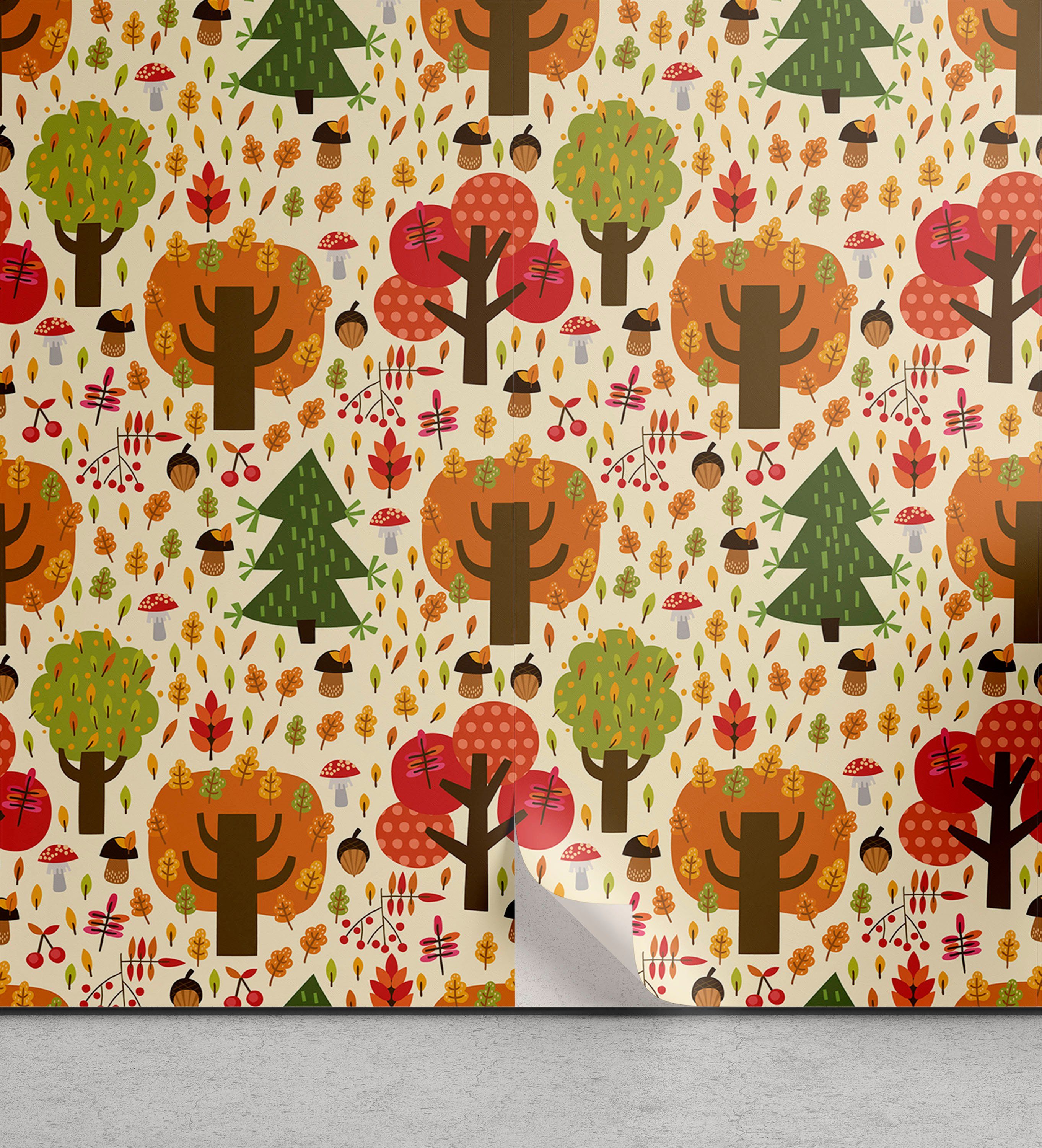Abakuhaus Vinyltapete selbstklebendes Wohnzimmer Bunte Wald Cartoon Herbst Küchenakzent