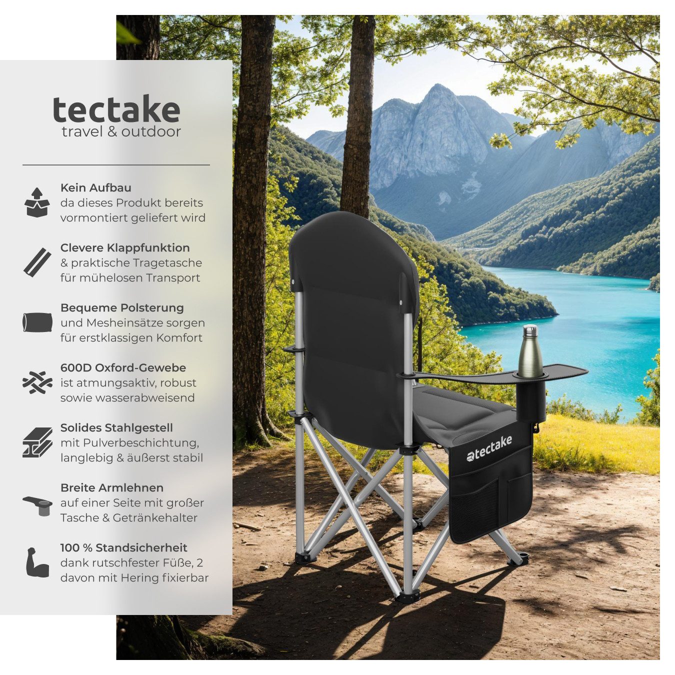 tectake Campingstuhl Gepolsterter Campingstuhl (Set, 2 günstig online kaufen