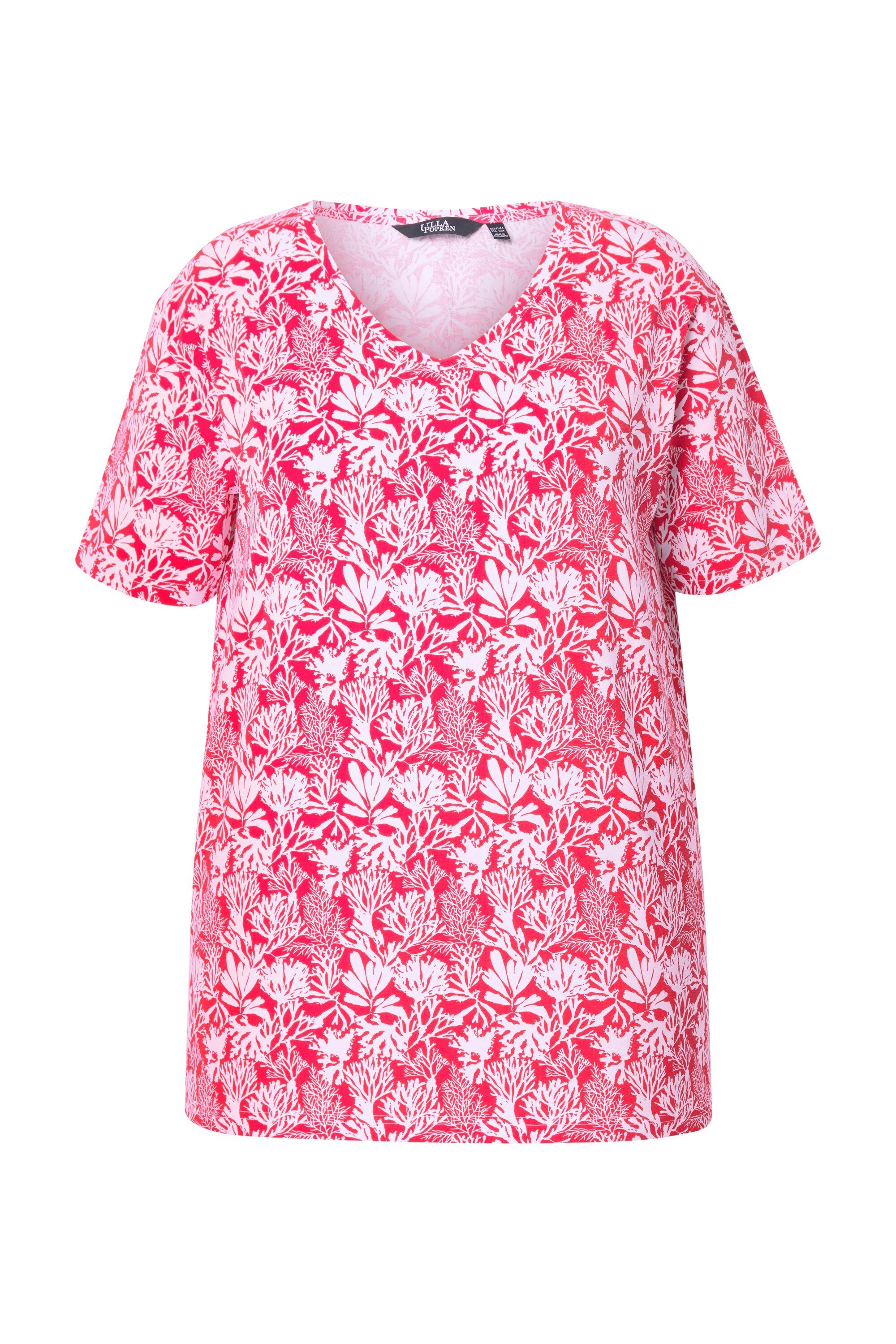 Ulla Popken T-Shirt T-Shirt floraler Druck A-Linie V-Ausschnitt günstig online kaufen