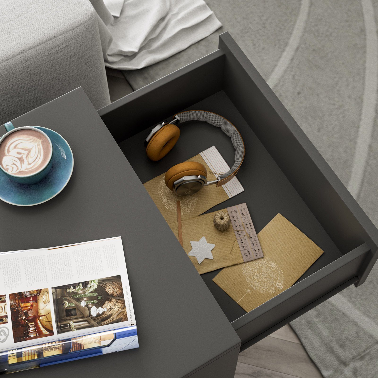 Casaria Nachttisch Eloise (2-St), CASARIA® 2x Nachttisch Eloise anthrazit LED