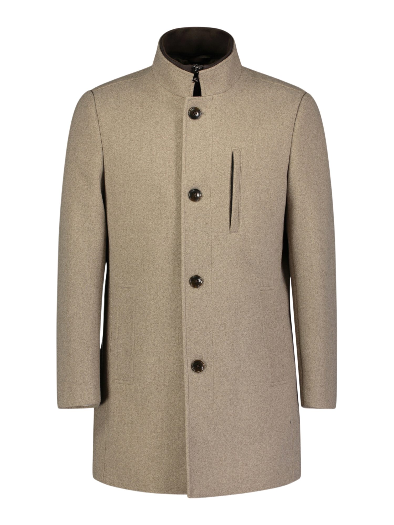 Roy Robson Strickmantel natur,Outdoor,Polyester,Meliert,Stehkragen,Lang,Regular Fit
