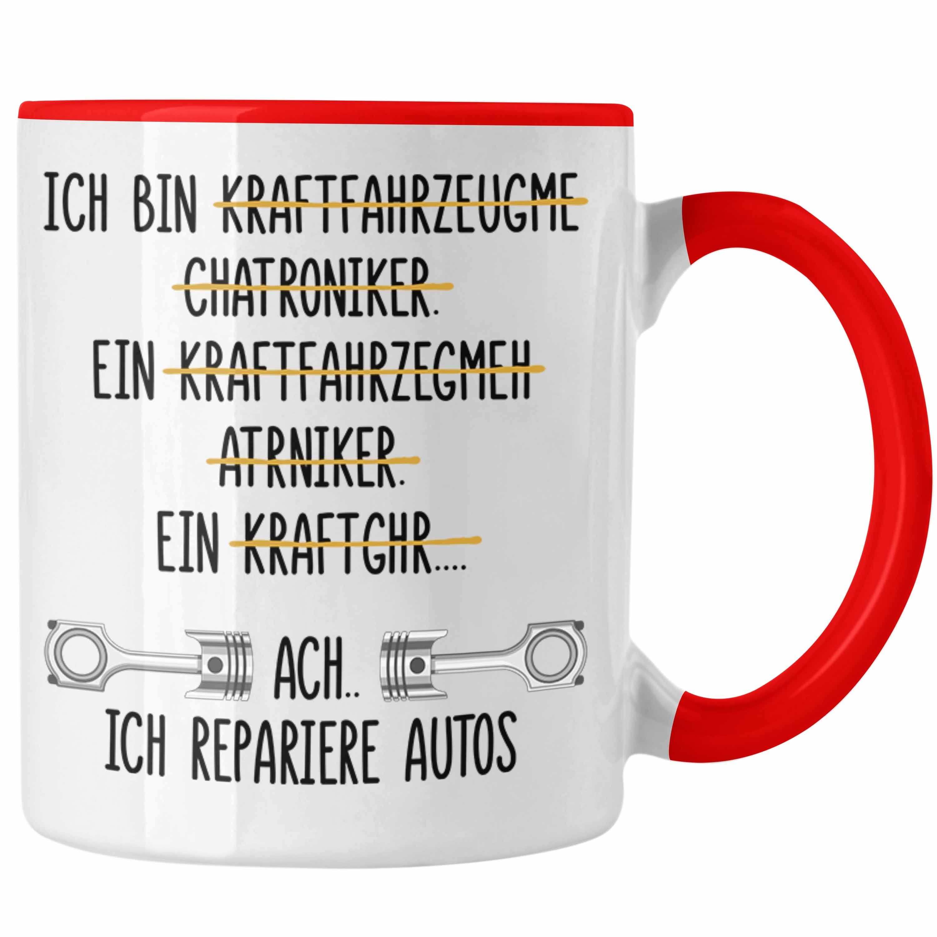 Trendation Tasse Trendation - KFZ Mechaniker Geschenk Lustig Tasse mit Spruch für Automechaniker Geschenkidee Kaffeetasse Werkstatt Rot