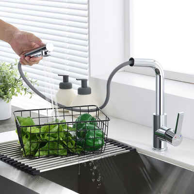 Auralum Küchenarmatur 360° Küche Wasserhahn mit Ausziehbar Brause Mischbatterie Edelstahl mit 2 Strahlarten Herausziehbarer Brause