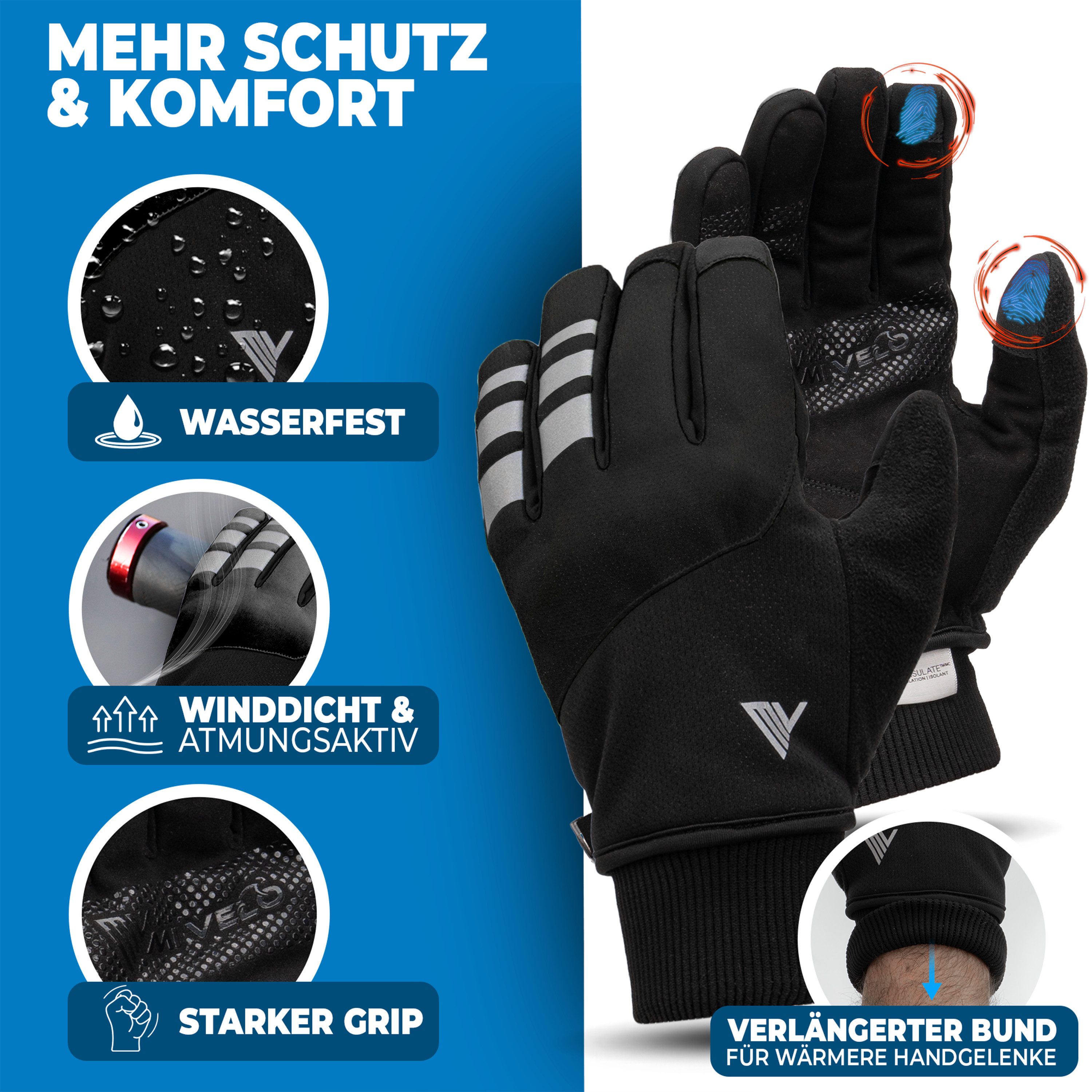 MIVELO Fahrradhandschuhe warme Winterhandschuhe Handschuhe Winter mit Thermo-Fleece wasserfest 3M-Thinsulate
