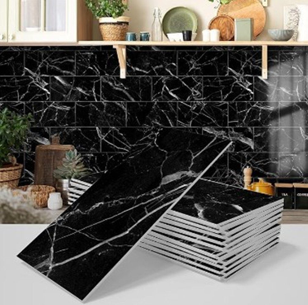 feinlux Wandfliese Wandfliese 16 Stück Fliese Aufkleber Fliesensticker, black, Set, Vintage Boden Wandabziehbild, Aufkleber selbstklebende Fliese 3D Kunst DIY Küche Bad Backsplash
