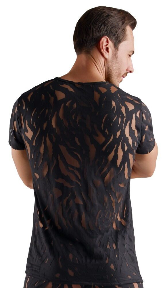 Svenjoyment Muskelshirt Kurzarm-Shirt halb transparent - schwarz (1-tlg) Teilweise transparent, Weich & elastisch für hohen Tragekomfort