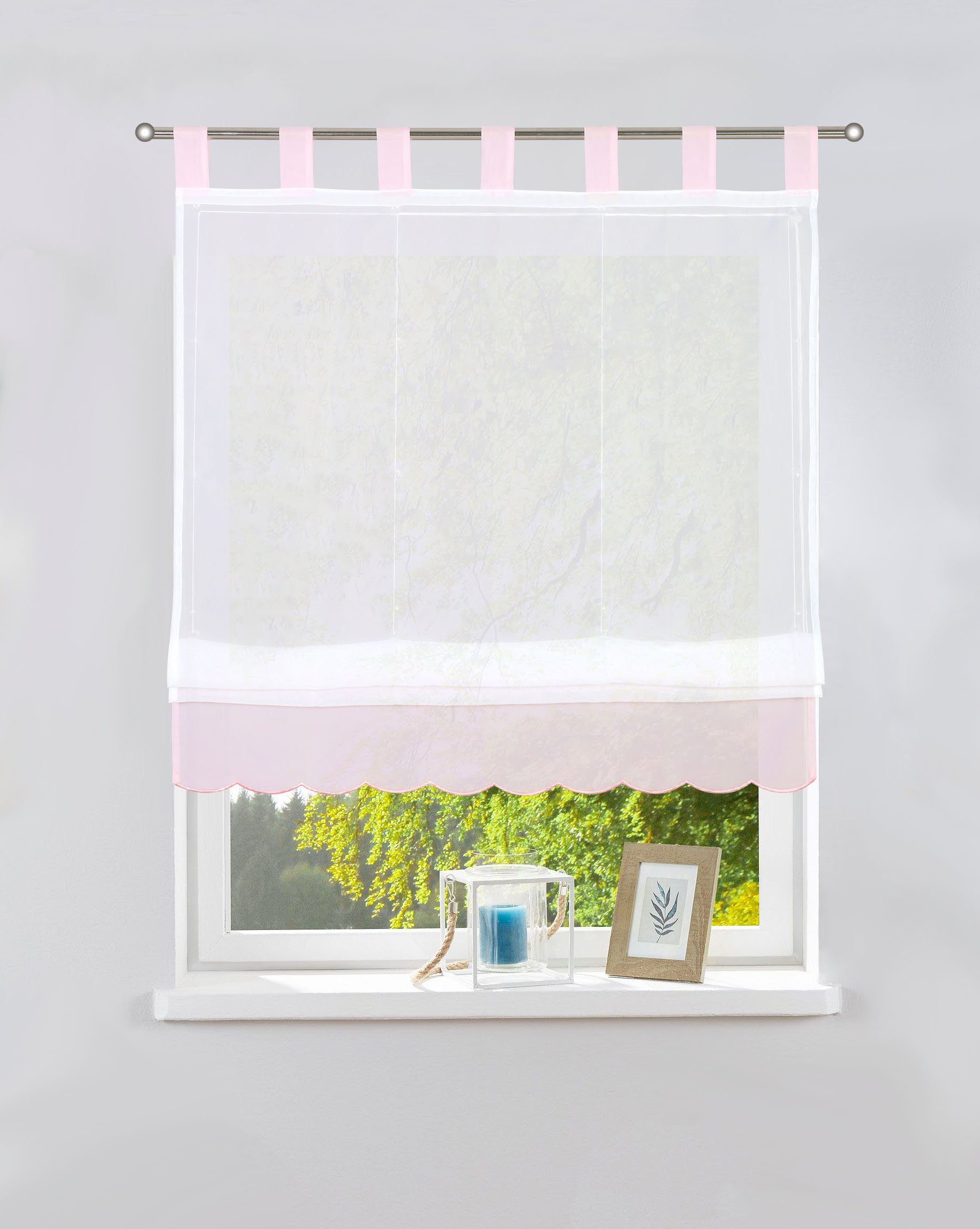 Raffrollo Xana, my home, mit Polyester, Blende, Transparent, rose Wellen, Schlaufen, bestickte pflegeleicht