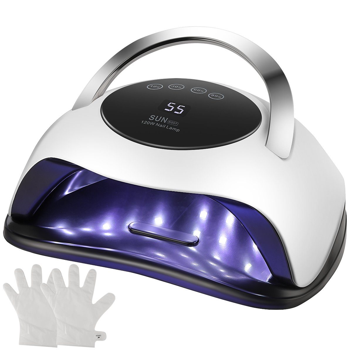 iscooter Lichthärtungsgerät 120W UV Lampe für Gelnägel,10/30/60/90S Timer  Nageltrockner Nagellampe, mit ein Paar Handschuhe, Infrarot Sensor,  Touchscreen und Auto-Sensor