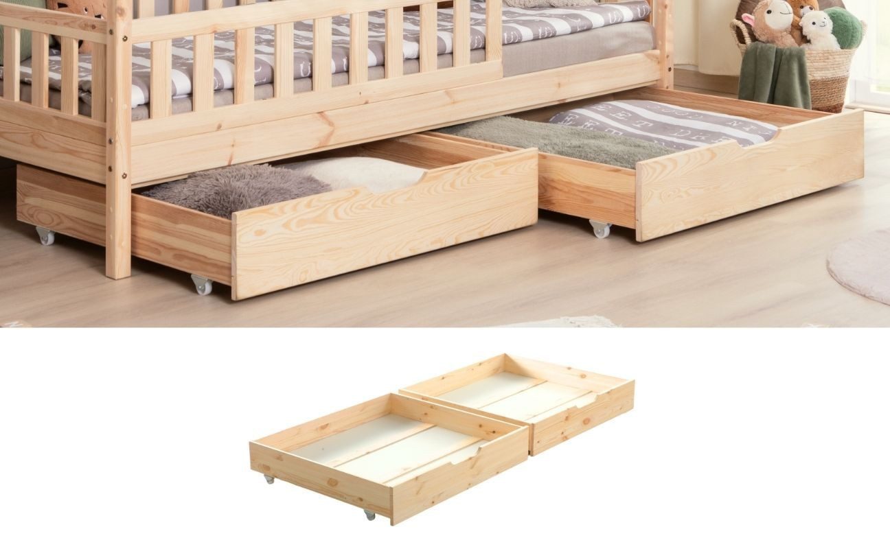 Ticaa Hausbett Lou mit Rausfallschutz und Schubkasten aus Kiefer