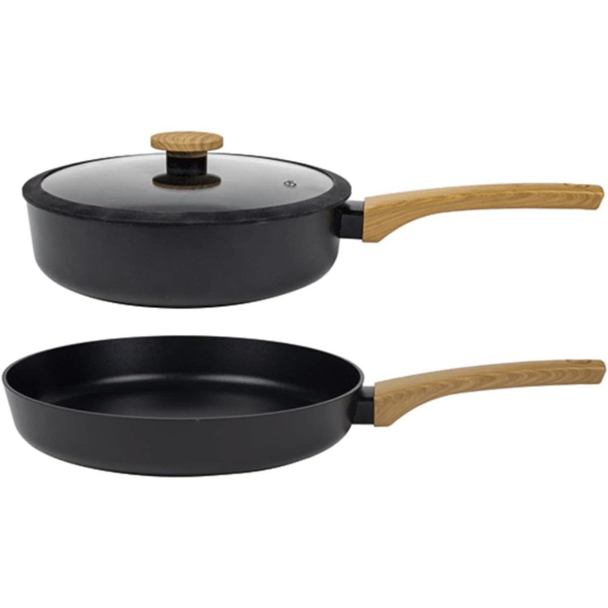SABATIER International Schmorpfanne Pfannenset Induktion Topfset Schmorpfanne 24cm Pfanne 28cm 3tlg, Edelstahl (2-tlg), ALUGUSS Spülmaschinenfest, Pfannen Set, Energiesparend
