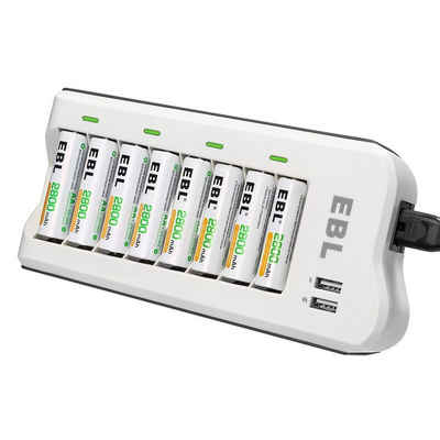 EBL Akku ladegerät inkl. 8X AA 2800mAh mit 2 USB Prot ladegerät,AA,NI-MH Batterie-Ladegerät (1-tlg)