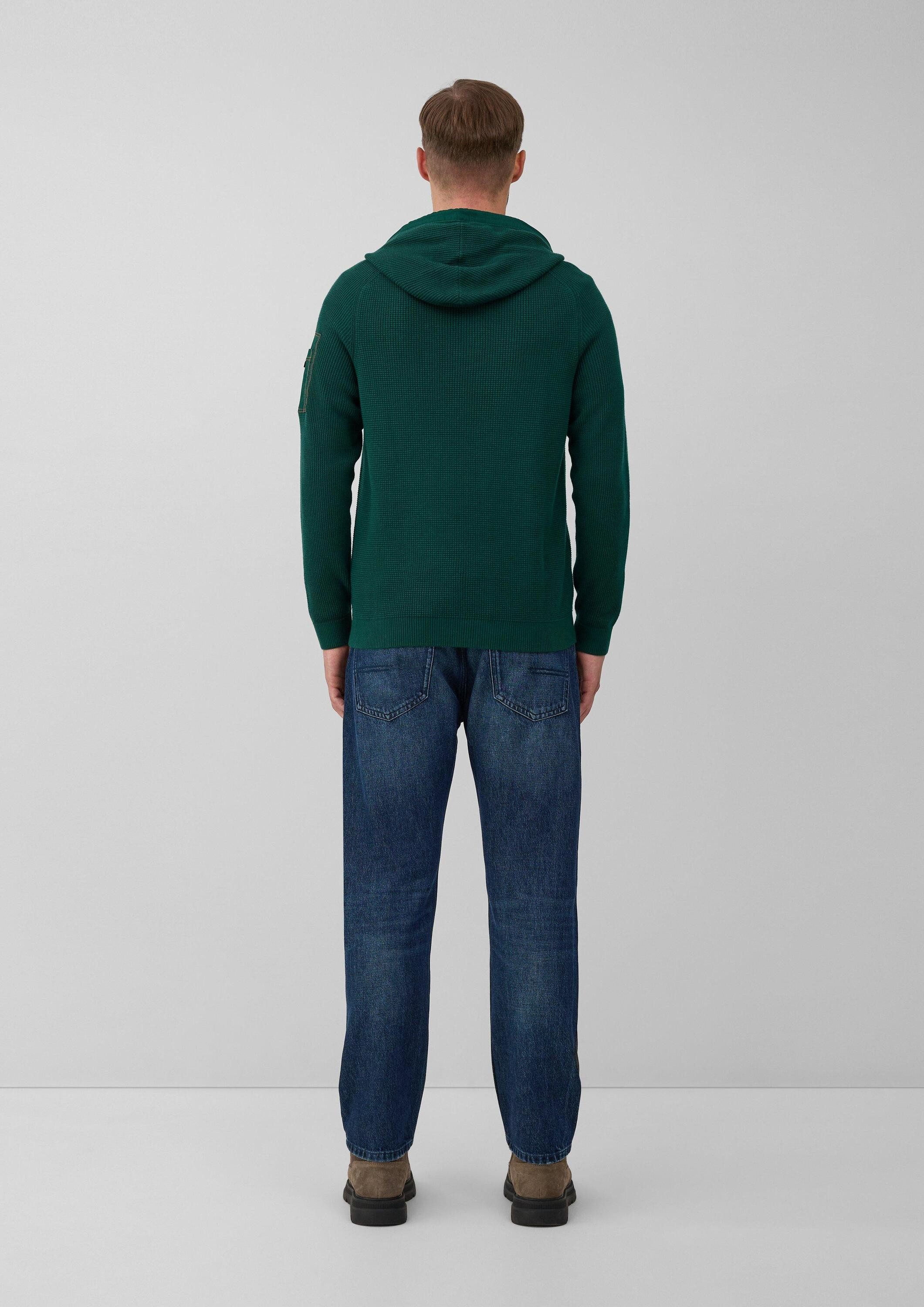 s.Oliver Longpullover Strickpullover Struktur-Hoodie im Materialmix mit Ärmeltasche