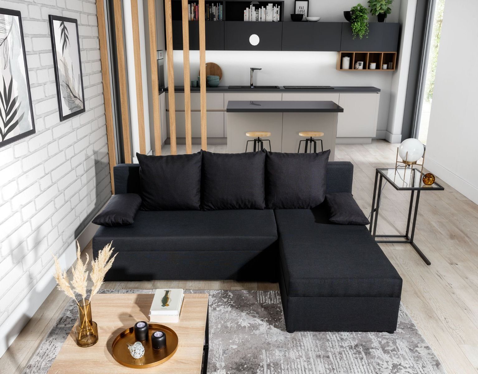 MOEBLO Ecksofa ARON, Couch mit L-Form Polstersofa Schlaffunktion Montierbar, Polstergarnitur mit Wohnlandschaft Beidseitig mane