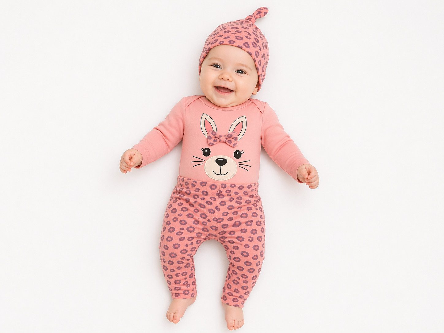 Lorey Medtec Neugeborenen-Geschenkset Mädchen Outfit, 3-teiliges Set, Body, Hose, Mütze, 100 % Baumwolle (Body + Hose + Mütze)