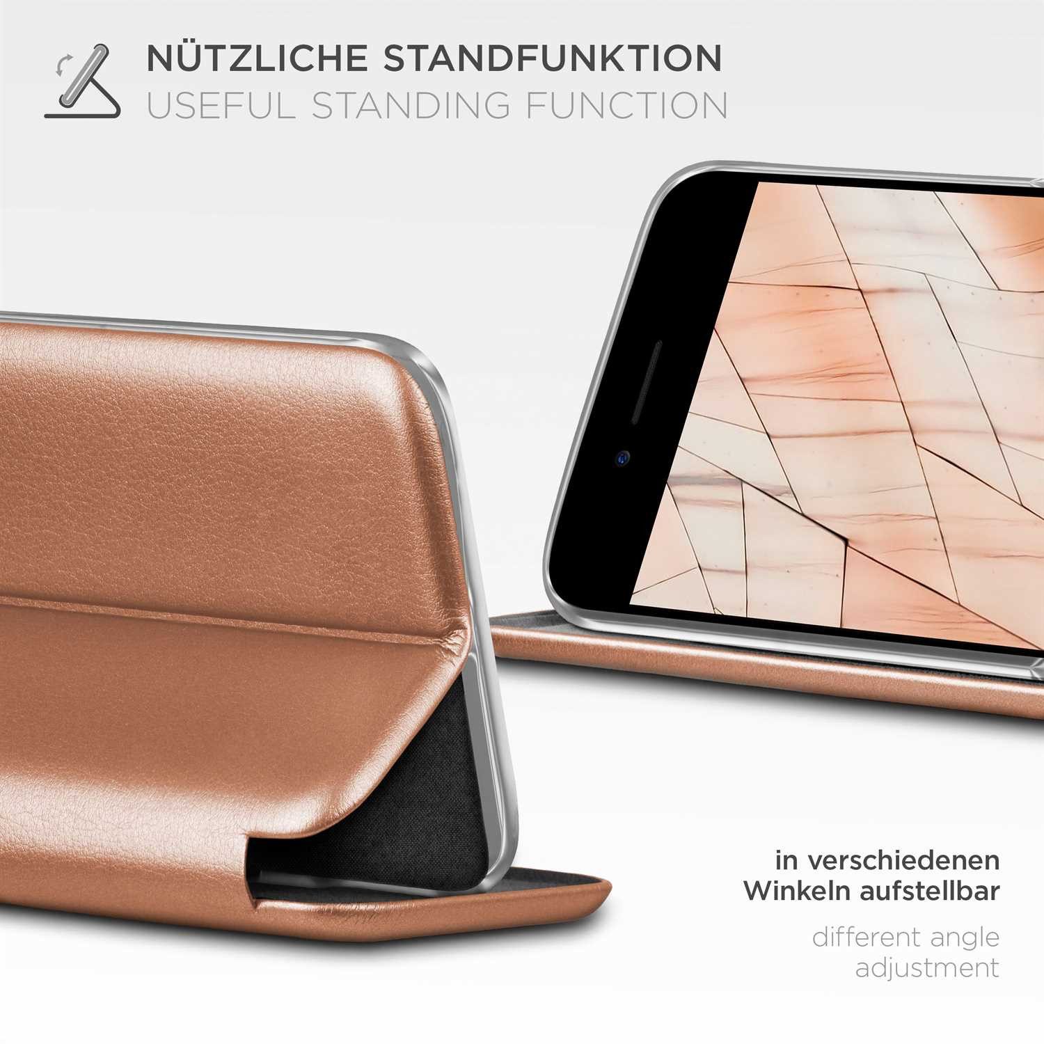 ONEFLOW Handyhülle für iPhone 8 Premium Hülle Business Cover Rosa 4,7 Zoll, 360 Grad Schutzhülle Flip Case Etui Klapphülle Dünn Leder Handy Tasche