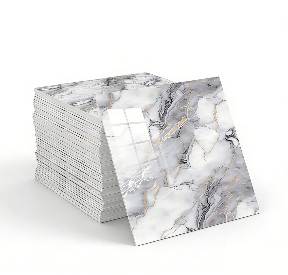 Agger Wandfliese Selbstklebend, Tile Stickers 10 Stück, Peel and Stick Tiles 30X30CM, 30x30, Marmorgrau, Wasserfest & Schmutzabweisend, Fliesenaufkleber Marmor
