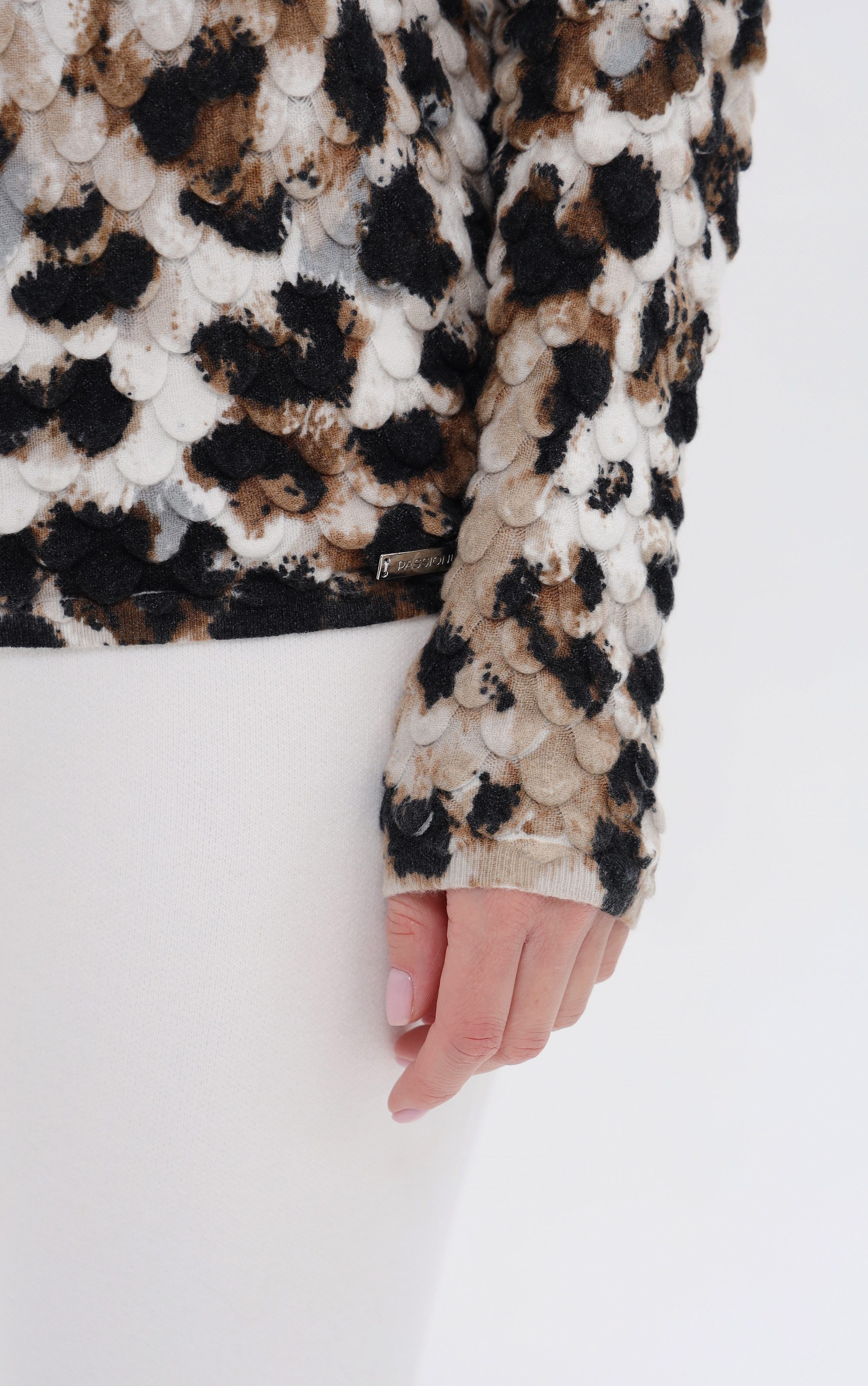 Passioni Strickpullover mit Leoprint aus Strukturstrick günstig online kaufen