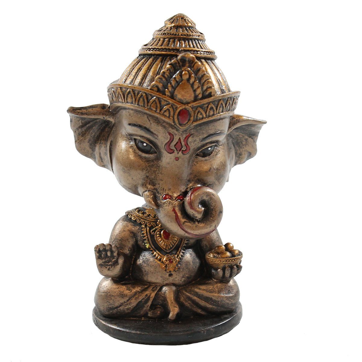 colourliving Dekofigur Ganesha Figur mit Wackelkopf hinduistische Dekofigur  indische Gottheit, sehr detailreich verarbeitet, handbemalt, mit Klebepad