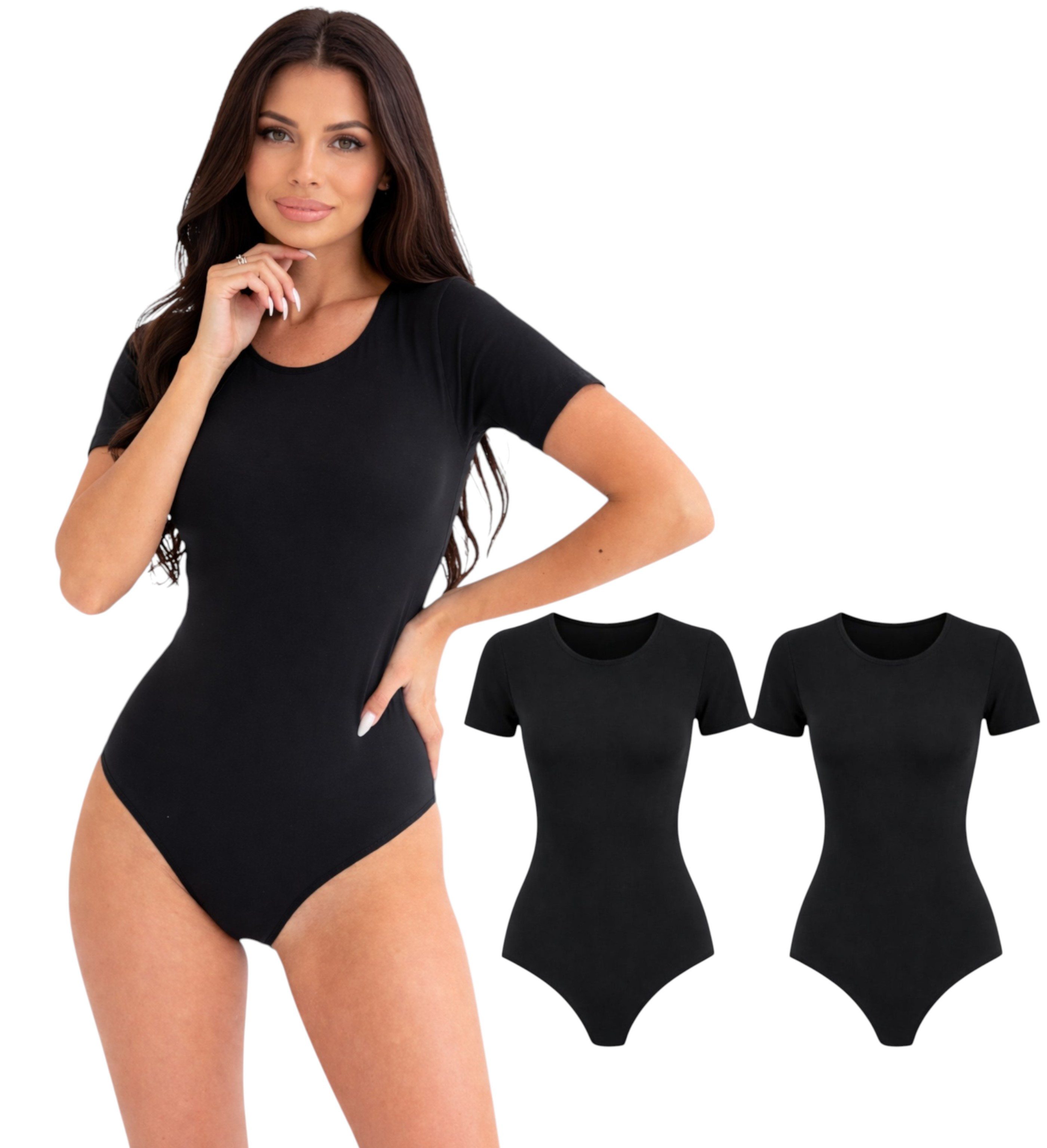 Kota Kurzarmbody Damen 2er Pack Bodysuit Rundhals Baumwolle Elasthan Basic Shirt (Packung, 2er Pack) Atmungsaktives Material, elastische Passform
