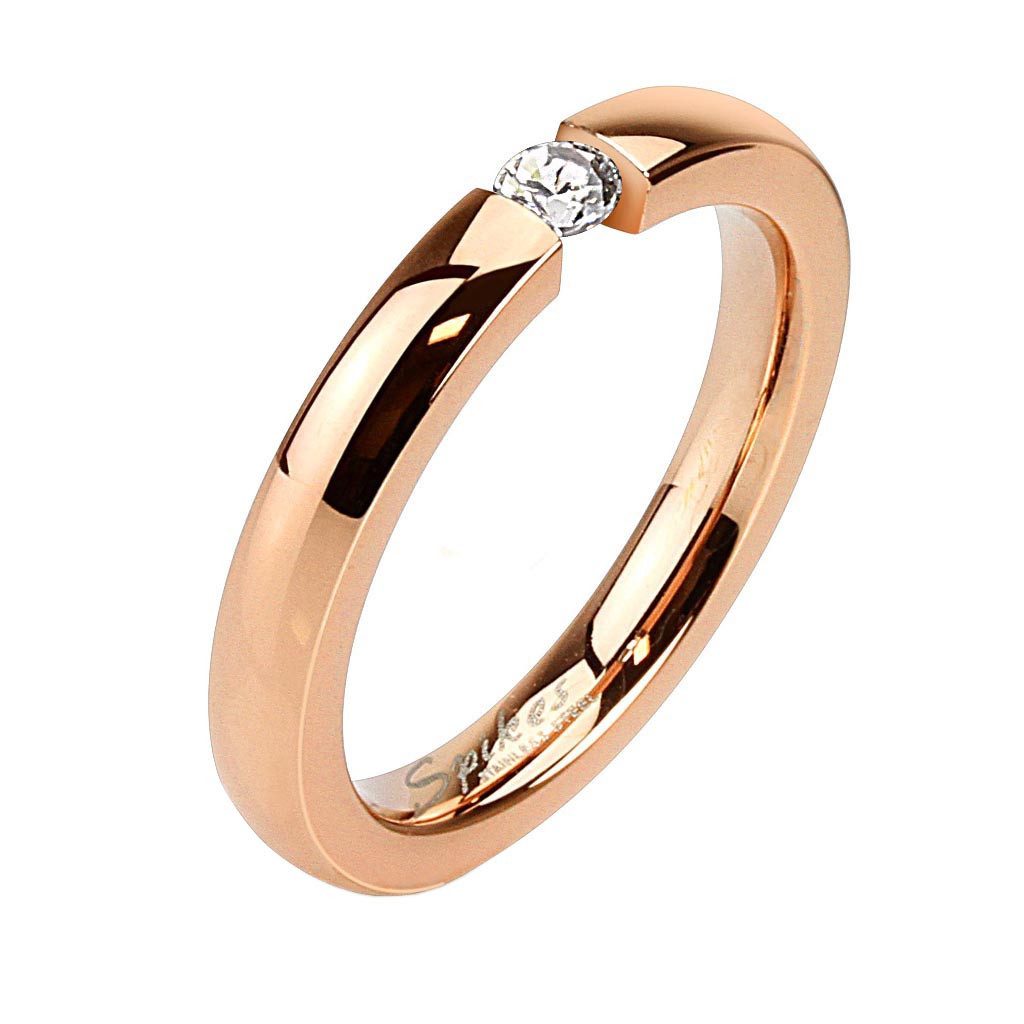 viva-adorno Fingerring Edelstahl Damen Ring Rosegold glänzend Zirkonia Solitär Damenring, Kristall Stein Verlobungsring