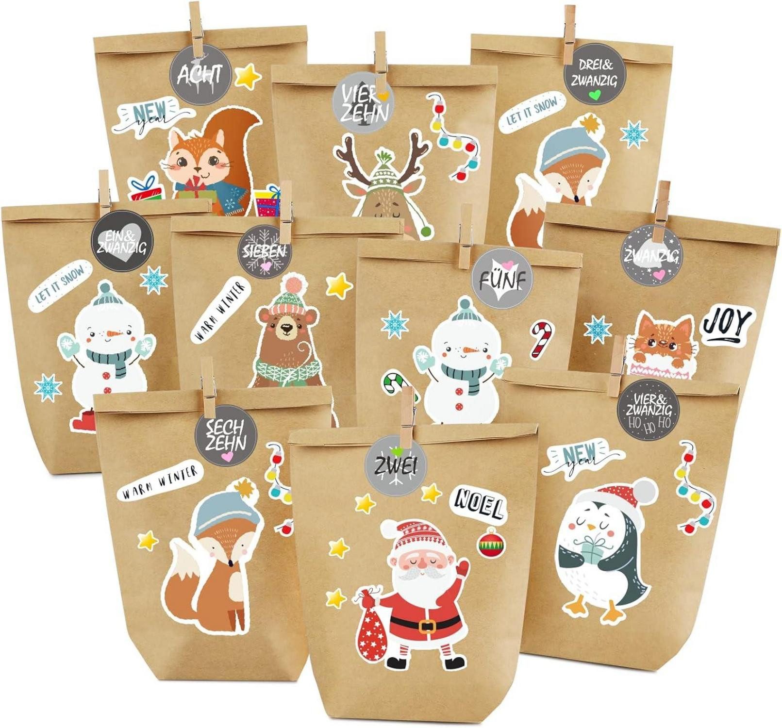 LuxusKollektion DIY-Adventskalender Adventskalender zum Selbstbefüllen: DIY Weihnachtstüten Set 25 braunen