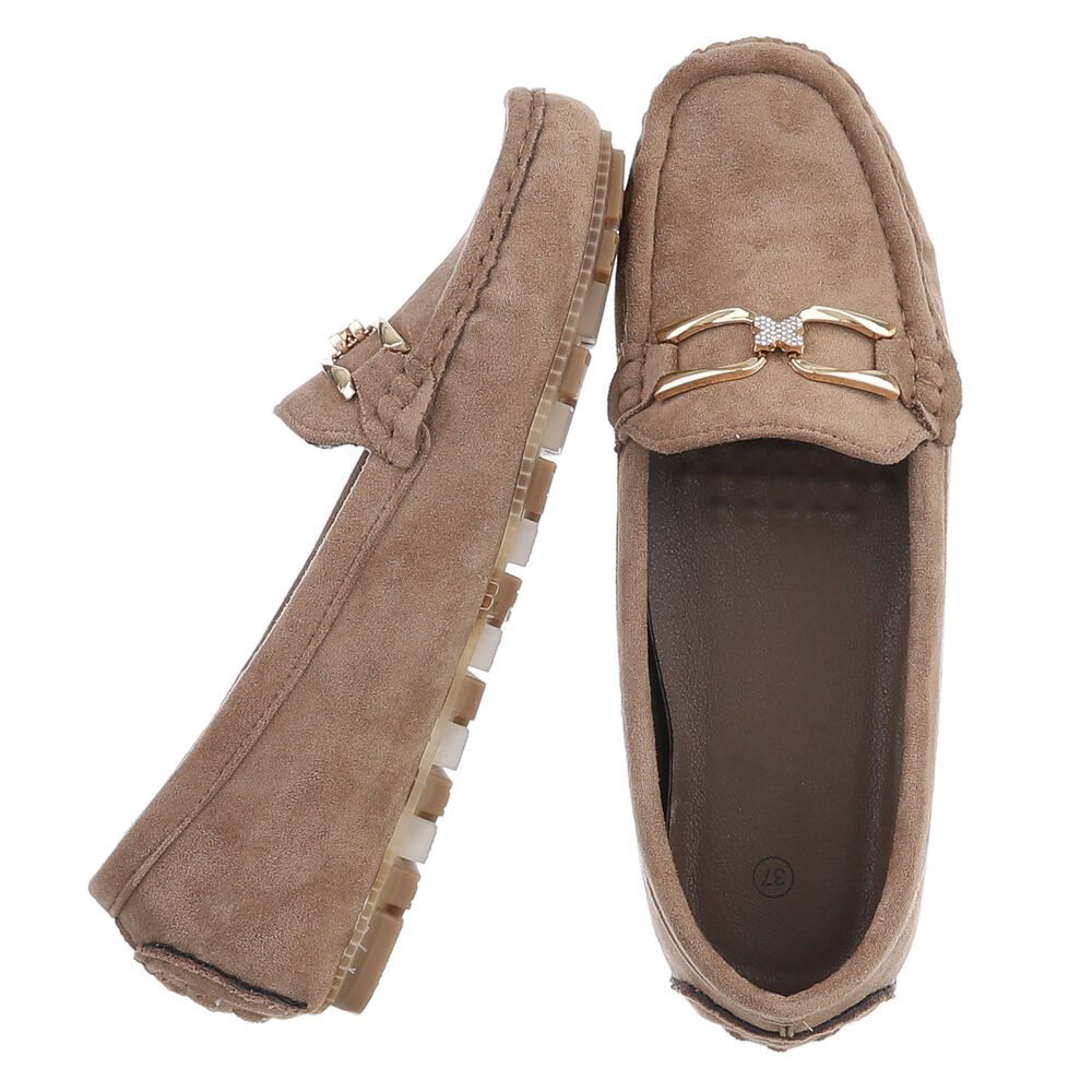 Ital-Design Elegante Mokassins mit Schnalle für Damen, ideal für Freizeit Slipper (91261078) Flach Mokassins in Hellbraun