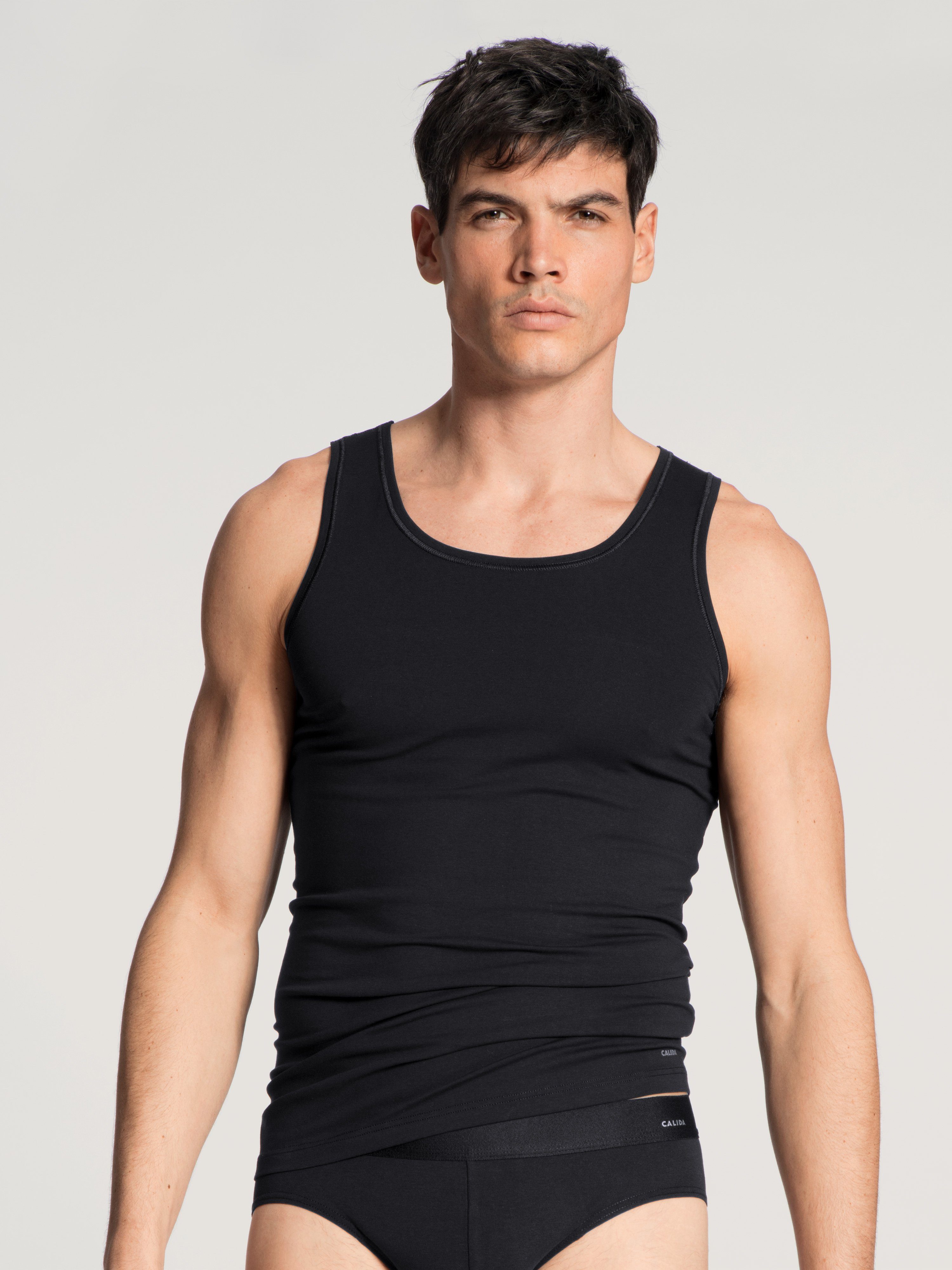 CALIDA Achseltop Cotton Code Athletic-Shirt mit Rundhals-Ausschnitt schwarz