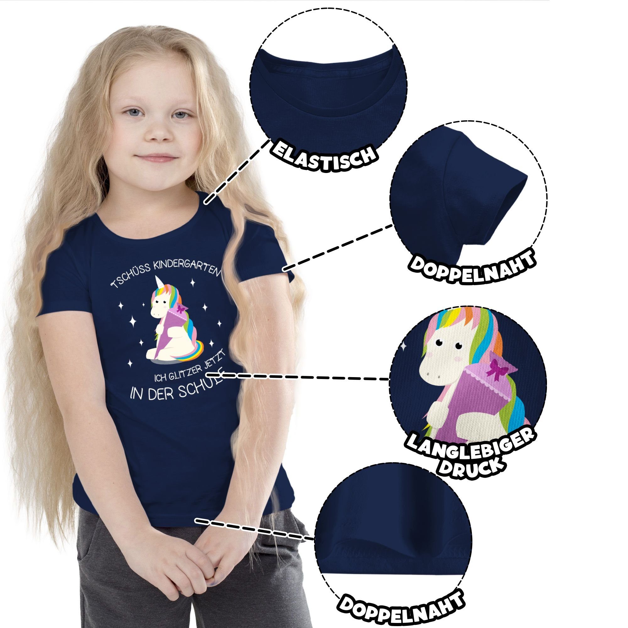 Shirtracer T-Shirt Tschüss Mädchen Einhorn Einschulung Navy Blau 2 Kindergarten