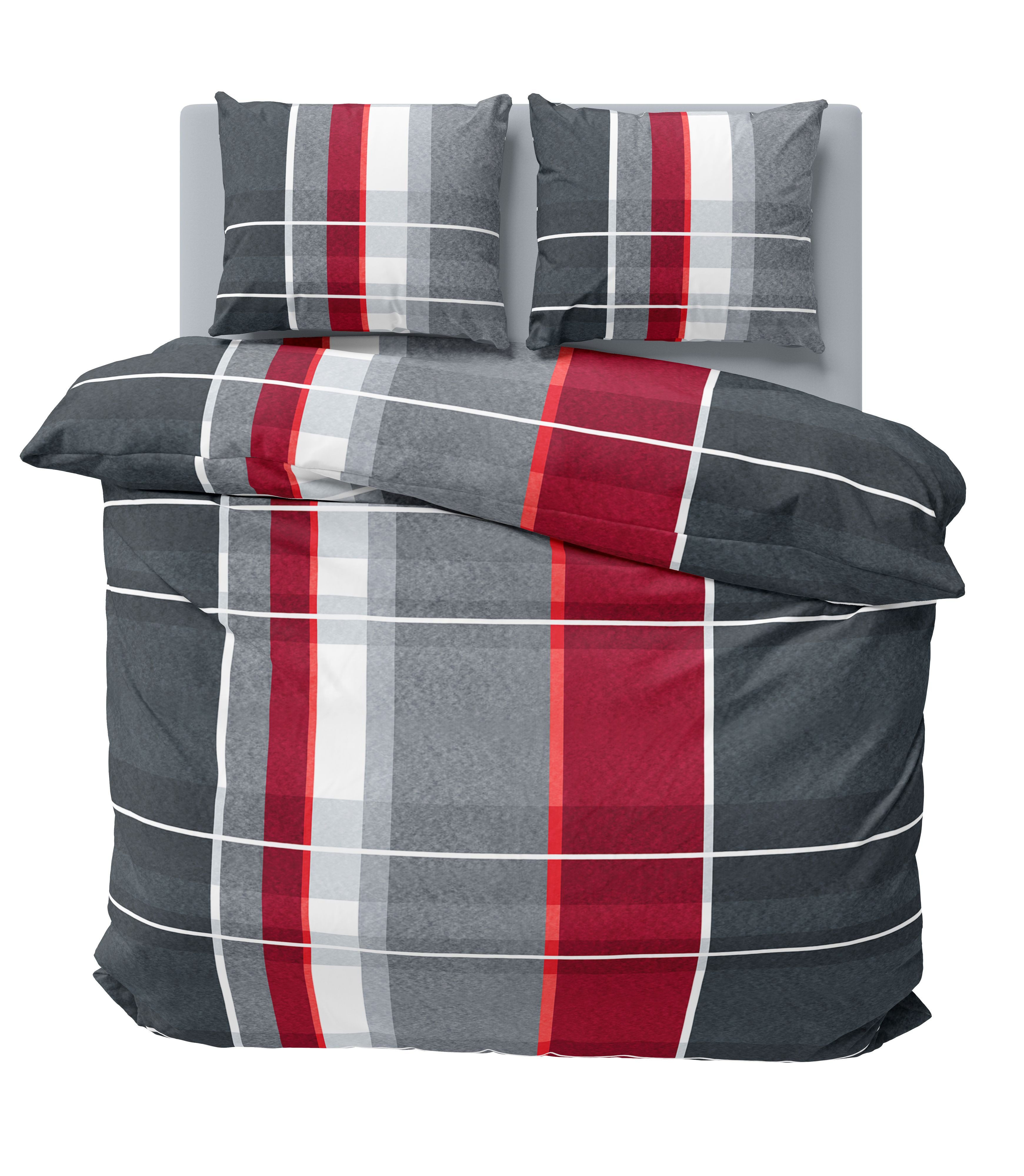 One Home Bettwäsche Winter Thermofleece, Fleece, 3 teilig, Kariert gestreift, kuschelig flauschig warm weich Modern