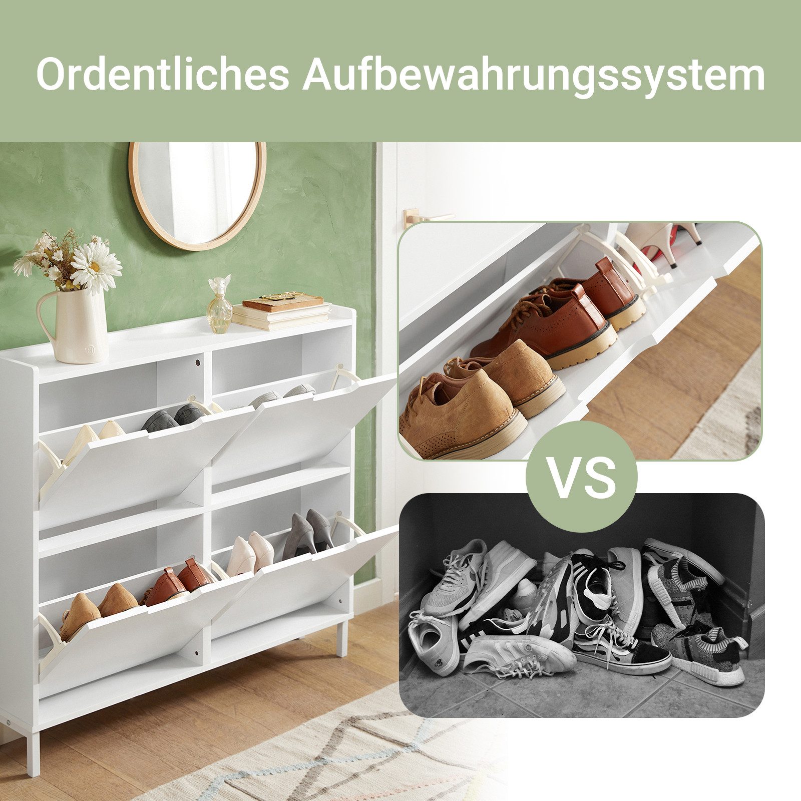 SoBuy Schuhkipper FSR100, mit 4 Klappen, Schuhschrank schmal, Schuhregal Schuhkipper, Diele Flur