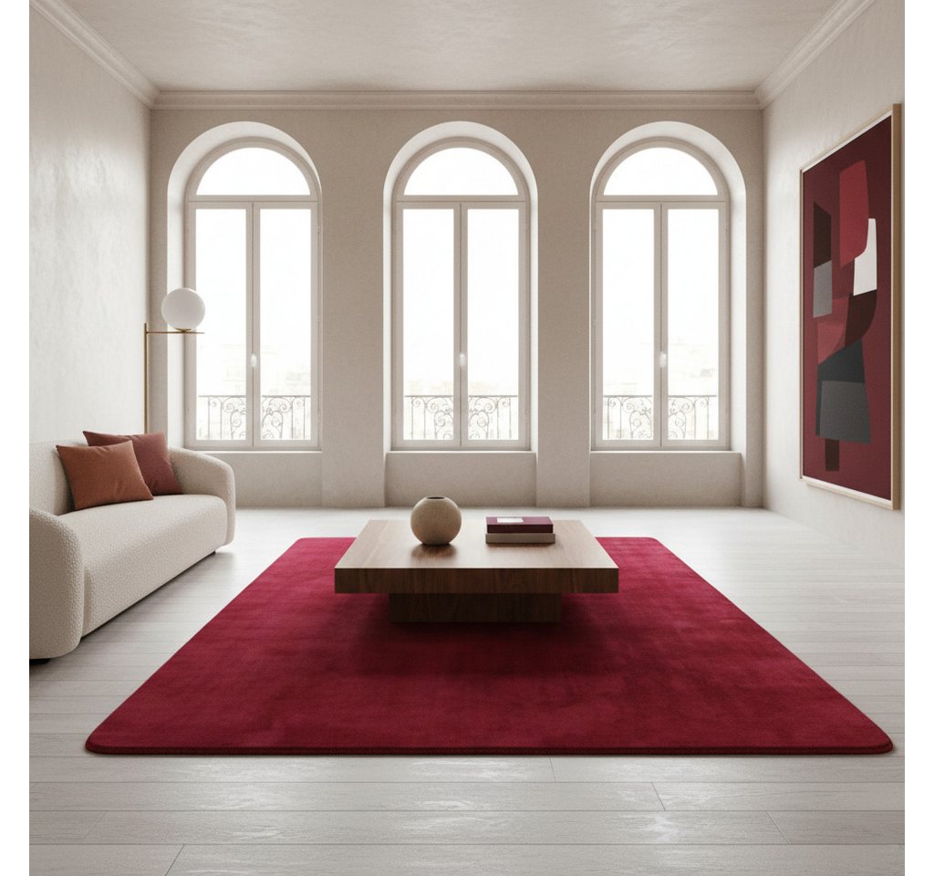 KADIMA DESIGN Teppich ISAR Wohnzimmer Waschbar Schlafzimmer Wohnzimmerteppich Esszimmer Uni, Rechteckig, Höhe: 13 mm, Rot, 60x100 cm, Strapazierfähig Esszimmerteppich Waschbar