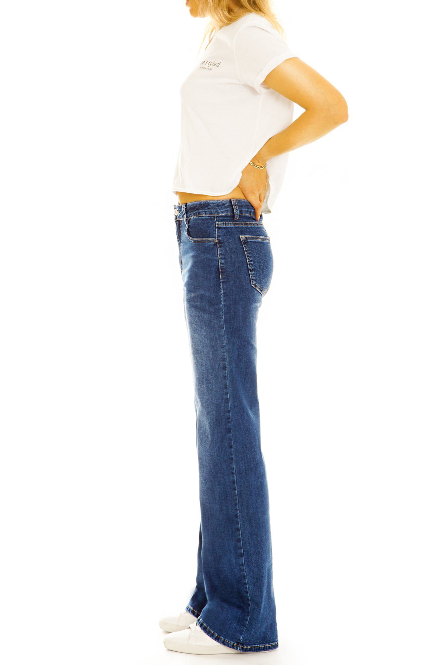 mit regular Damen stretch Hosen cut straight j18e-1 Jeans 5-Pocket-Style - Straight-Jeans - be waist Schwarz Medium Stretch-Anteil, styled