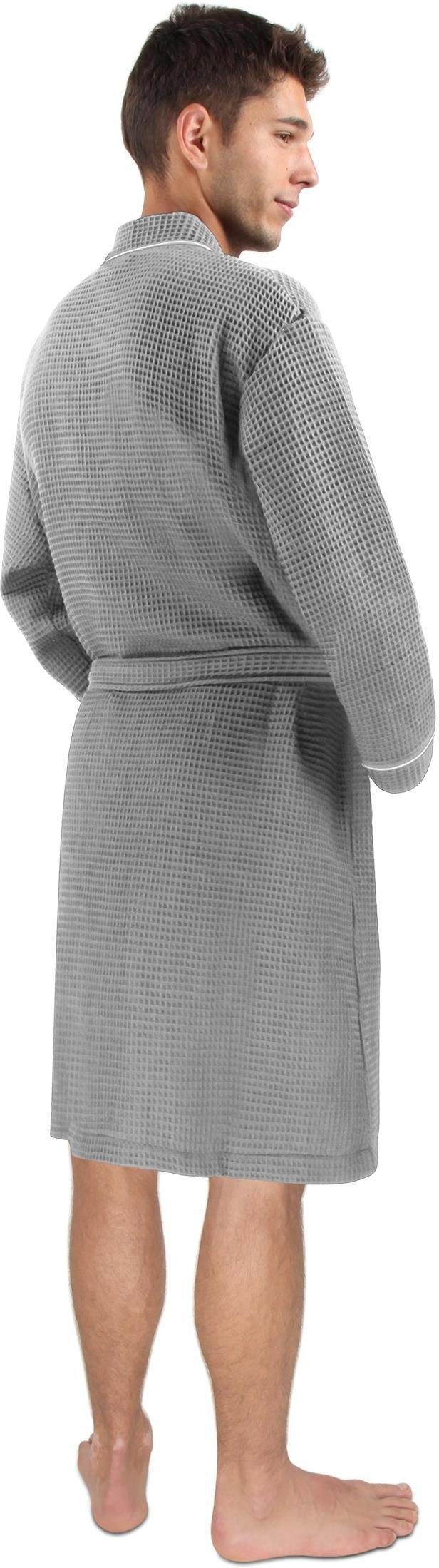 normani Herrenbademantel Herren Morgenmantel mit Waffel-Piqué Bali, 110, Baumwolle, Schalkragen, Bindegürtel, Bademantel aus weicher Baumwolle – Bild 4 von 5