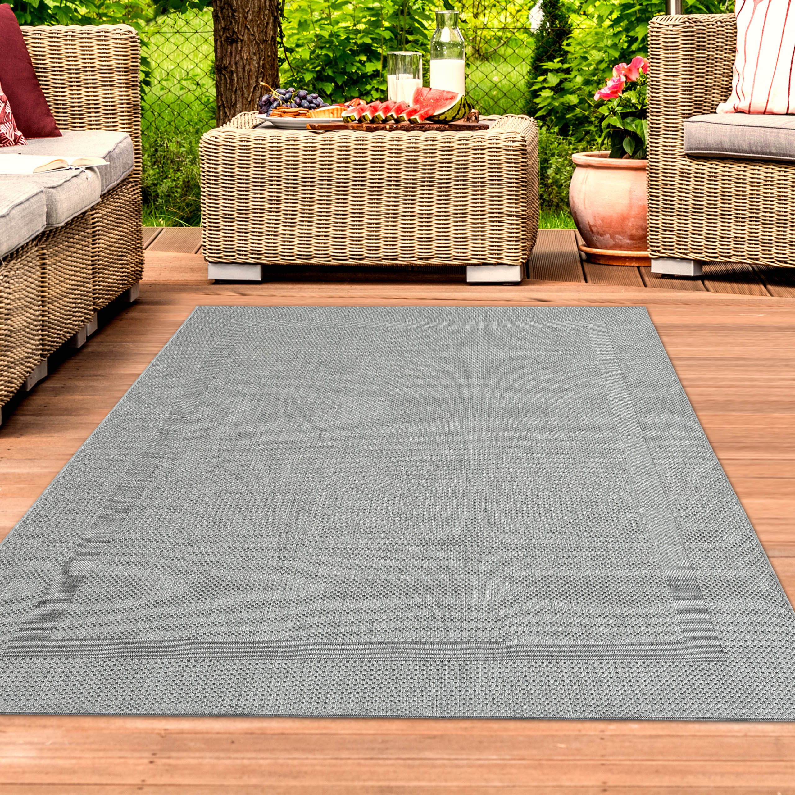 TeppichHome24 Outdoorteppich Sisalteppich indoor & outdoor mit Bordüre in grau, Rechteckig