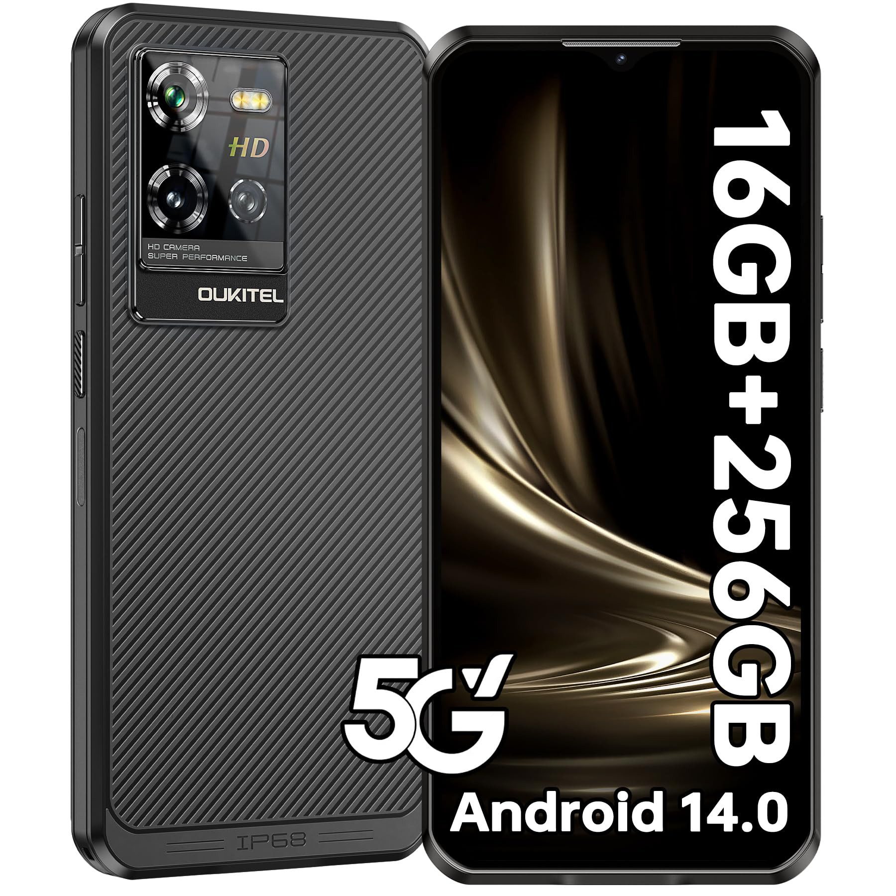 OUKITEL WP50 16GB RAM+256GB ROM 5G Outdoor Smartphone (16,76 cm/6.6 Zoll, 256 GB Speicherplatz, 48 MP Kamera, 6500mAh, IP68 Baustellenhandy, Android 14, NFC, OTG, GPS)