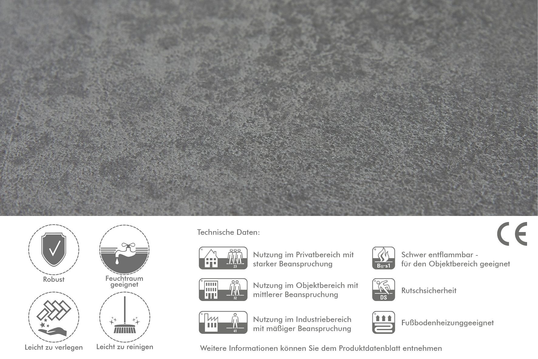 Andiamo Vinylboden Betonoptik Grau Anthrazit, geeignet Allover pflegeleicht, Grau Fußbodenheizung robust, und