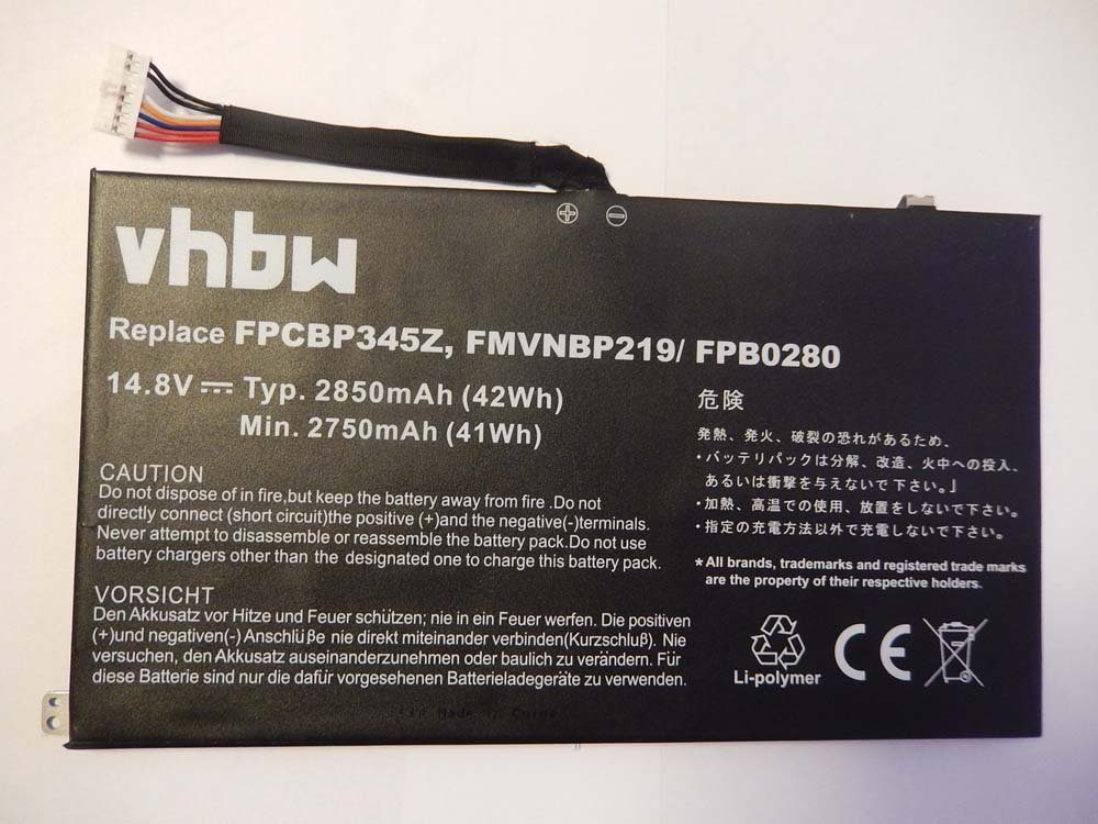 vhbw kompatibel mit Li-Polymer 2850 V) UH572 Laptop-Akku Ultrabook Fujitsu (14,8 LifeBook mAh