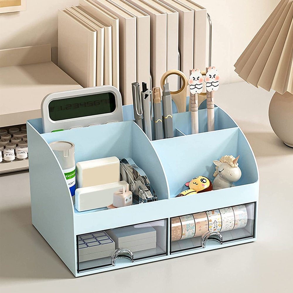 NUODWELL Organizer Schreibtisch Organiser, Plastik Tisch Organiser mit 2 Clear Schubladen