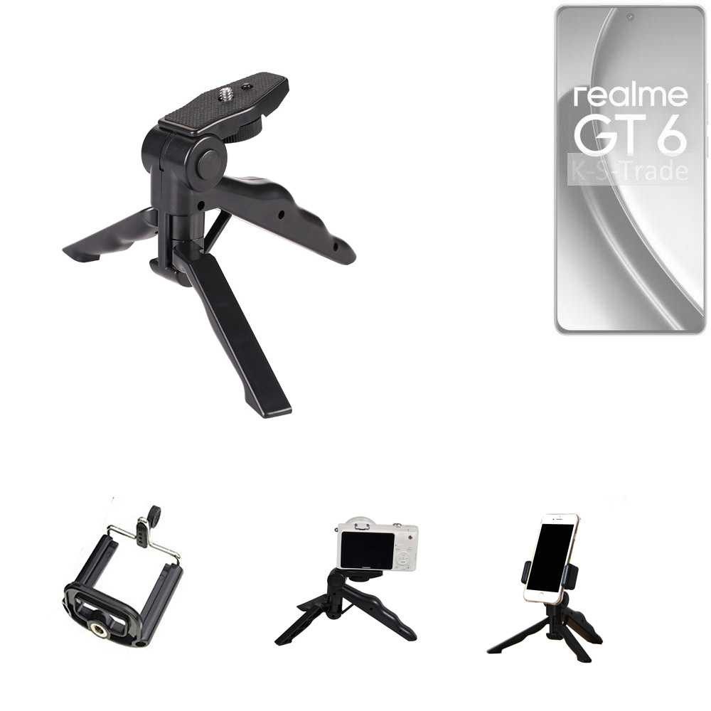 K-S-Trade Smartphone-Halterung für Realme GT 6 Global, (Stativ Tisch-Ständer Dreibein Handy-Stativ Ständer Mini-Stativ)