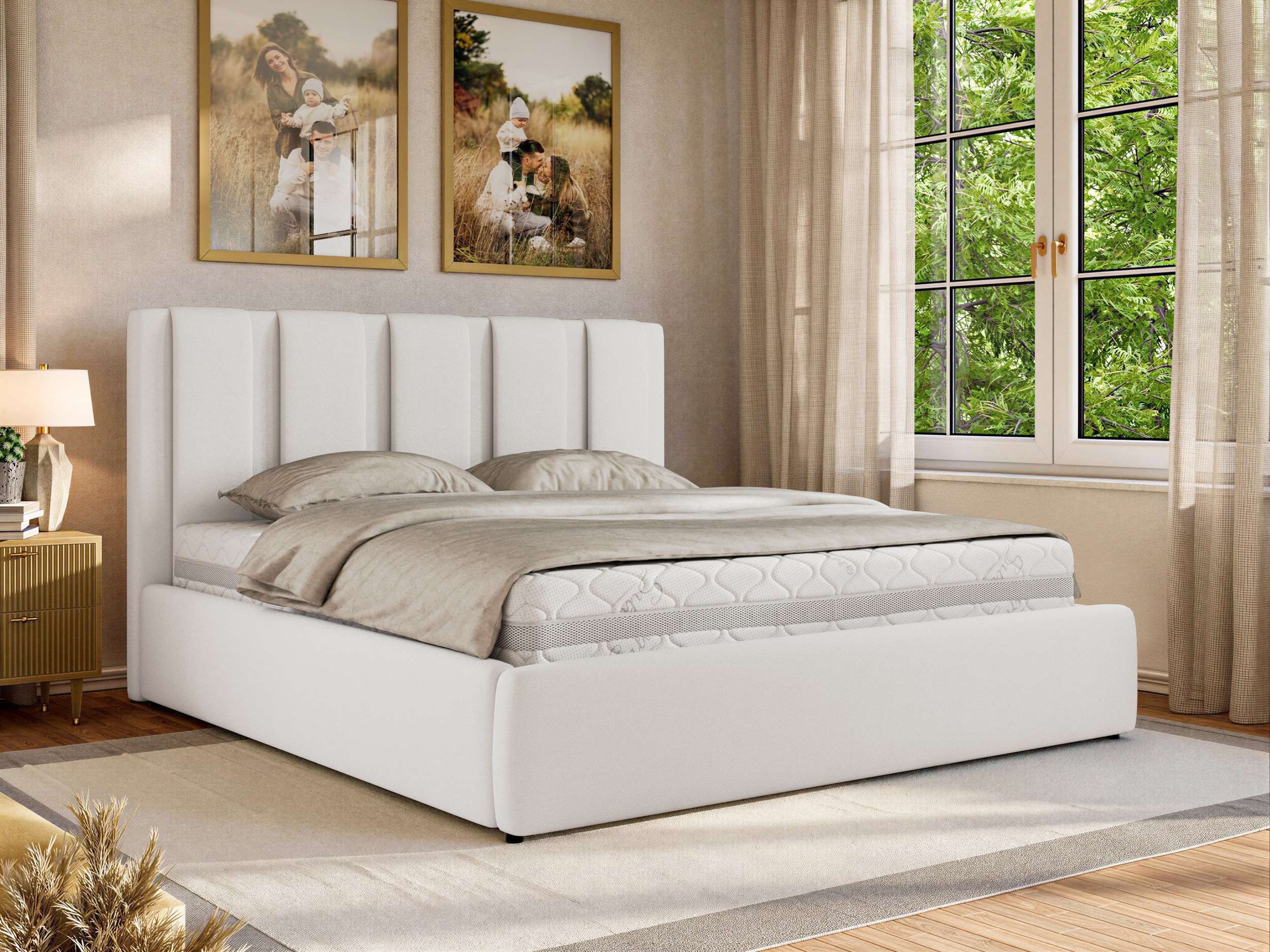MKS MÖBEL Polsterbett SAVINO Classic (Bett, Doppelbett mit Bettkasten & Lattenrost, ohne/mit Matratze), Gasdruck-Mechanismus, gepolstertes Kopfteil, Größen 140–200 cm