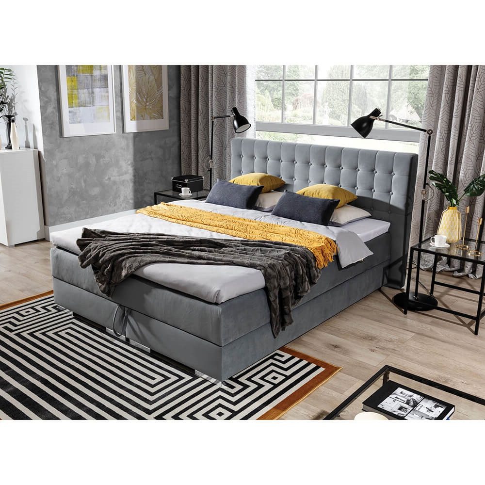 Xlmoebel Bett Neues Schlafzimmerbett mit Samtstoff-Polsterung im Chesterfield-Design (Bett), Hergestellt in Europa