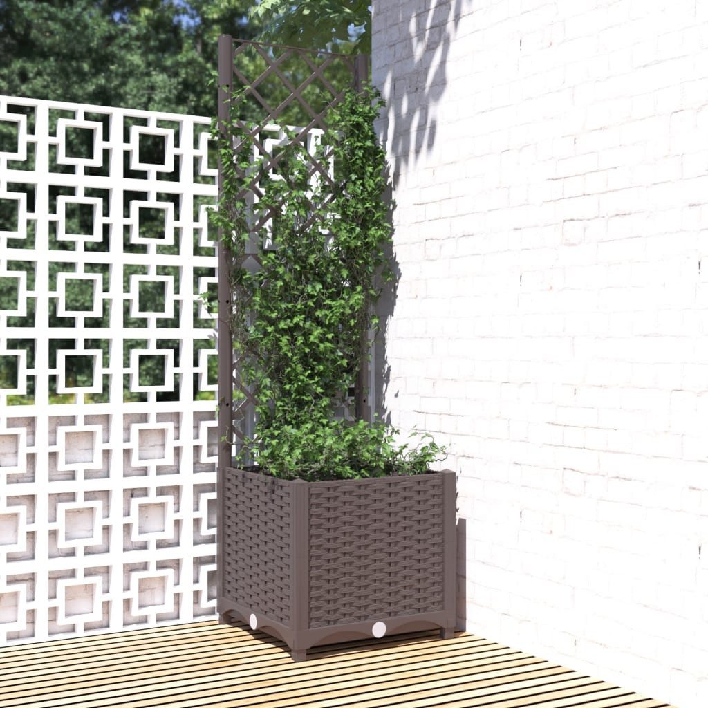 vidaXL Blumenkasten 40 x 40 x 136 cm Pflanzkübel mit Rankgitter Braun 40x40x136 cm Kunstst